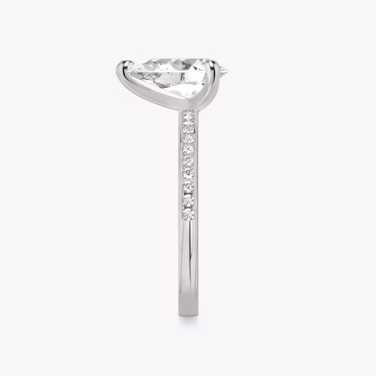The Devotion | Pear | 18k | White Gold | bandAccent: Pavé | bandStoneShape: Round Brilliant | bandStoneStyle: original | diamondOrientation: vertical | caratWeight: other