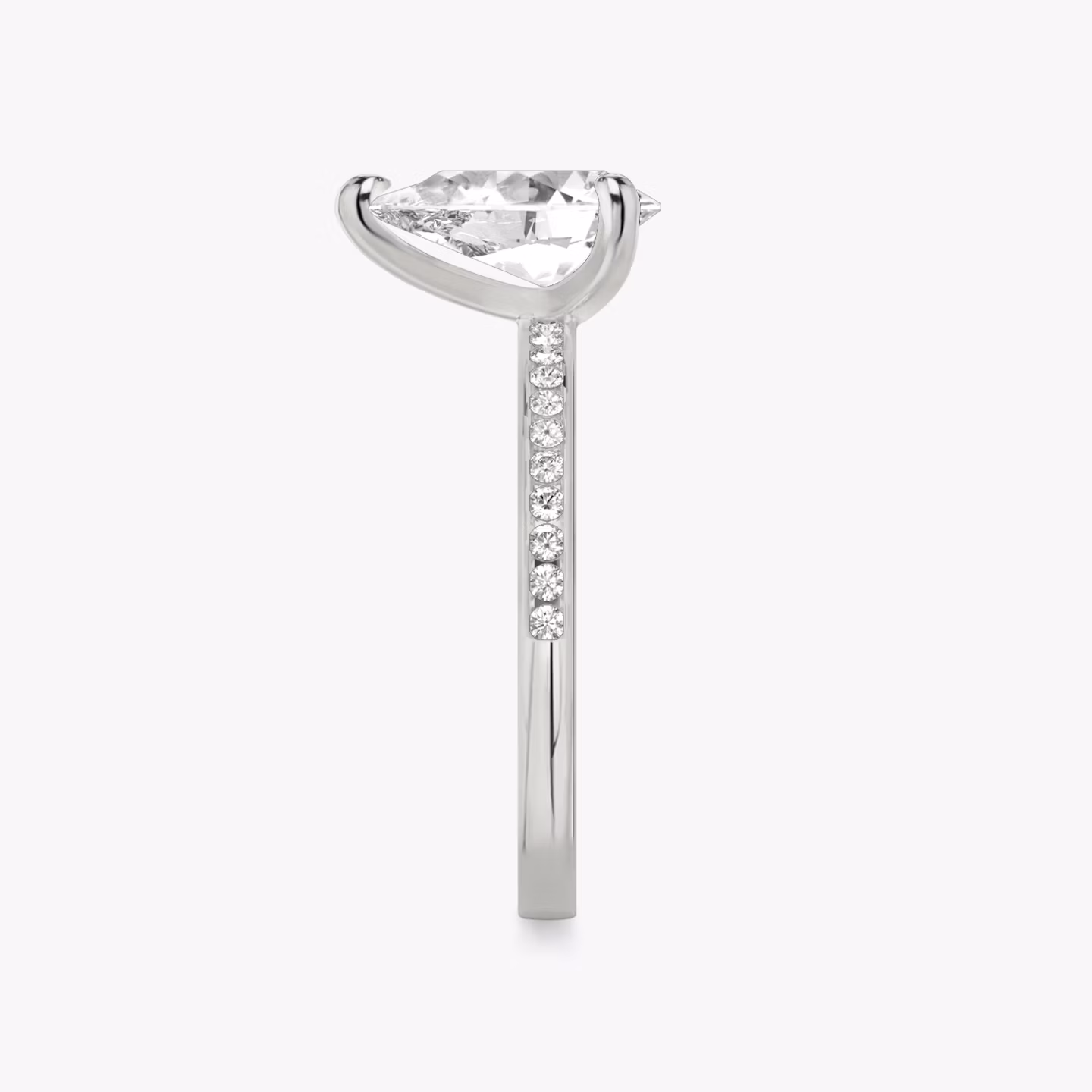 The Devotion | Pear | 18k | White Gold | bandAccent: Pavé | bandStoneShape: Round Brilliant | bandStoneStyle: original | diamondOrientation: vertical | caratWeight: other
