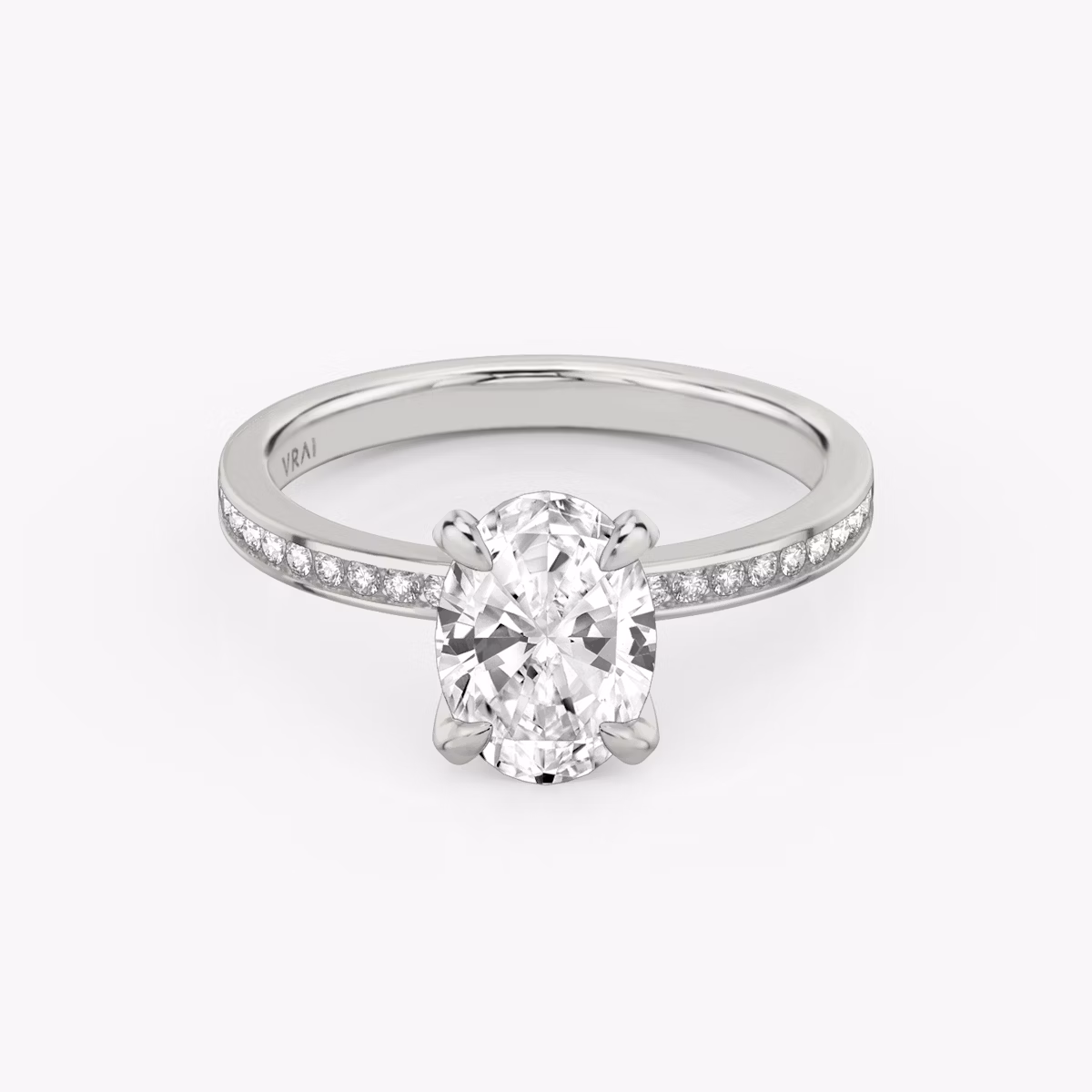 The Devotion | Oval | 18k | White Gold | bandAccent: Pavé | bandStoneShape: Round Brilliant | bandStoneStyle: original | diamondOrientation: vertical | caratWeight: other