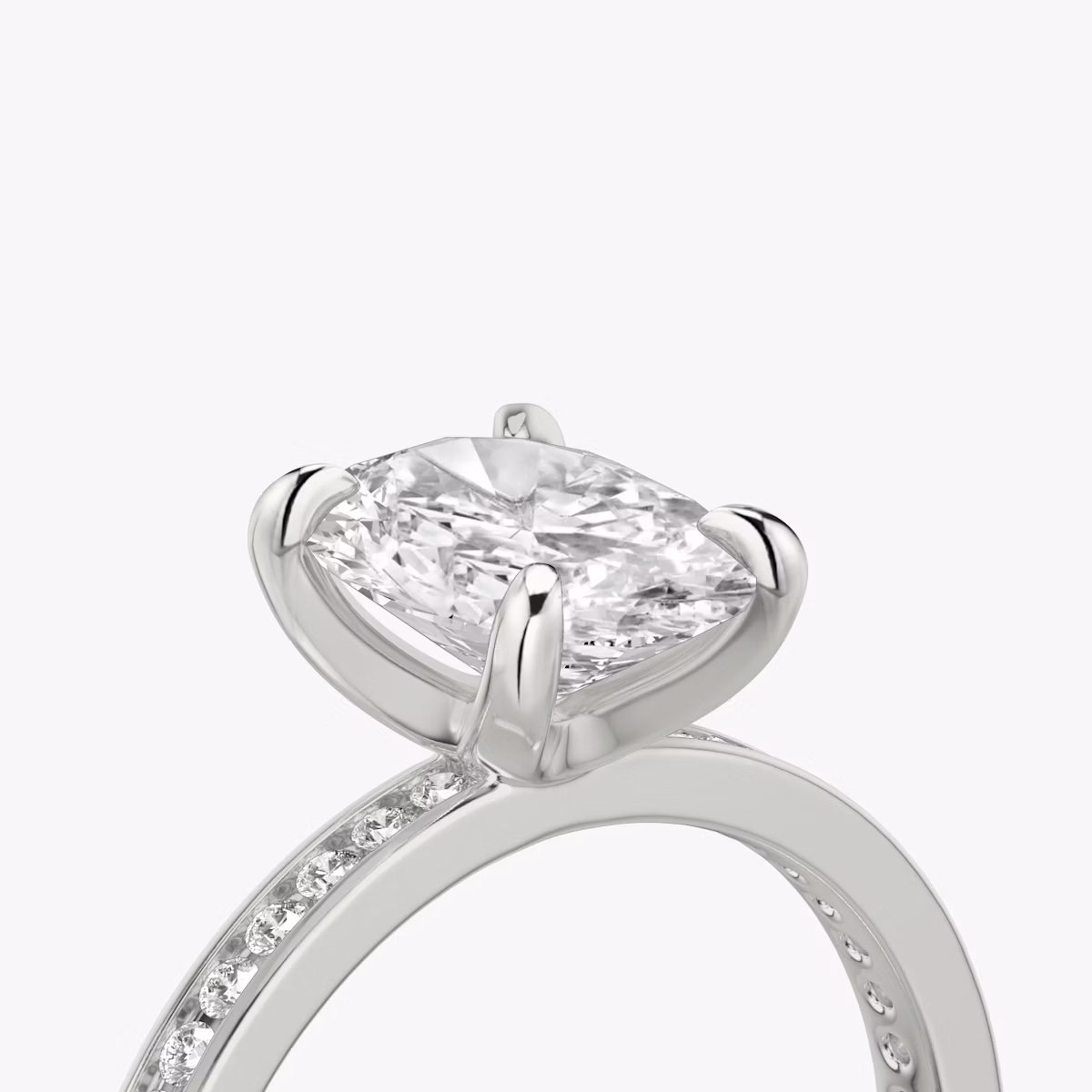 The Devotion | Oval | 18k | White Gold | bandAccent: Pavé | bandStoneShape: Round Brilliant | bandStoneStyle: original | diamondOrientation: vertical | caratWeight: other
