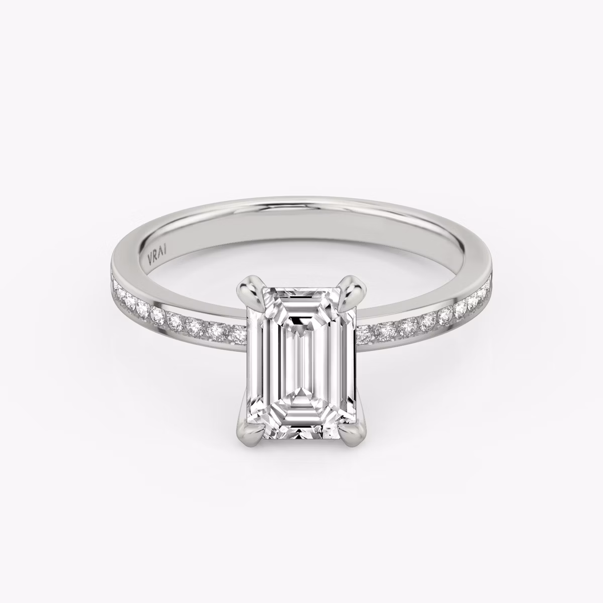 The Devotion | Emerald | 18k | White Gold | bandAccent: Pavé | bandStoneShape: Round Brilliant | bandStoneStyle: original | diamondOrientation: vertical | caratWeight: other