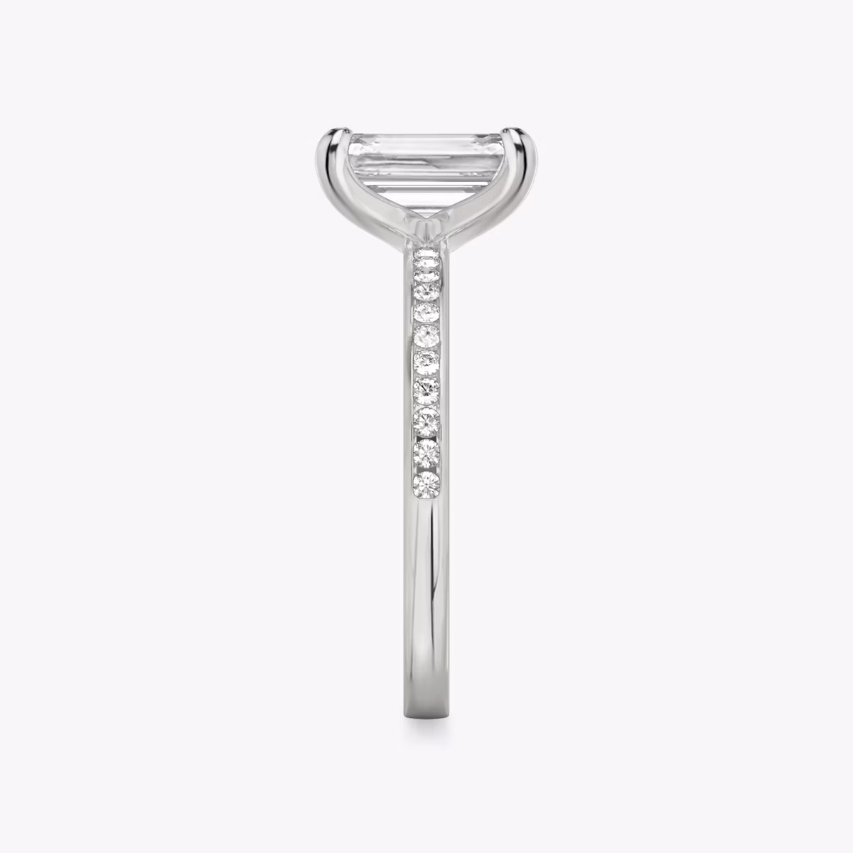 The Devotion | Emerald | 18k | White Gold | bandAccent: Pavé | bandStoneShape: Round Brilliant | bandStoneStyle: original | diamondOrientation: vertical | caratWeight: other