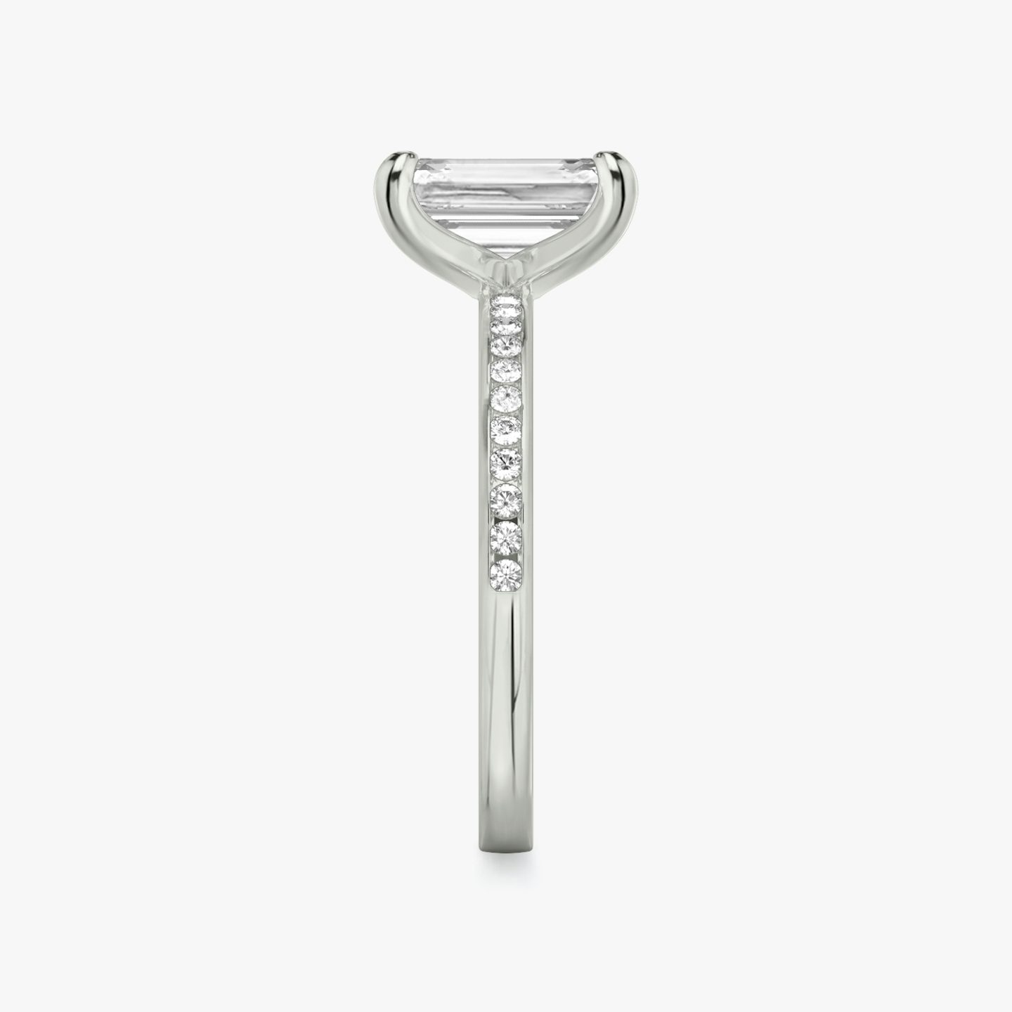 The Devotion | Emerald | Platinum | bandAccent: Pavé | bandStoneShape: Round Brilliant | bandStoneStyle: original | diamondOrientation: vertical | caratWeight: other