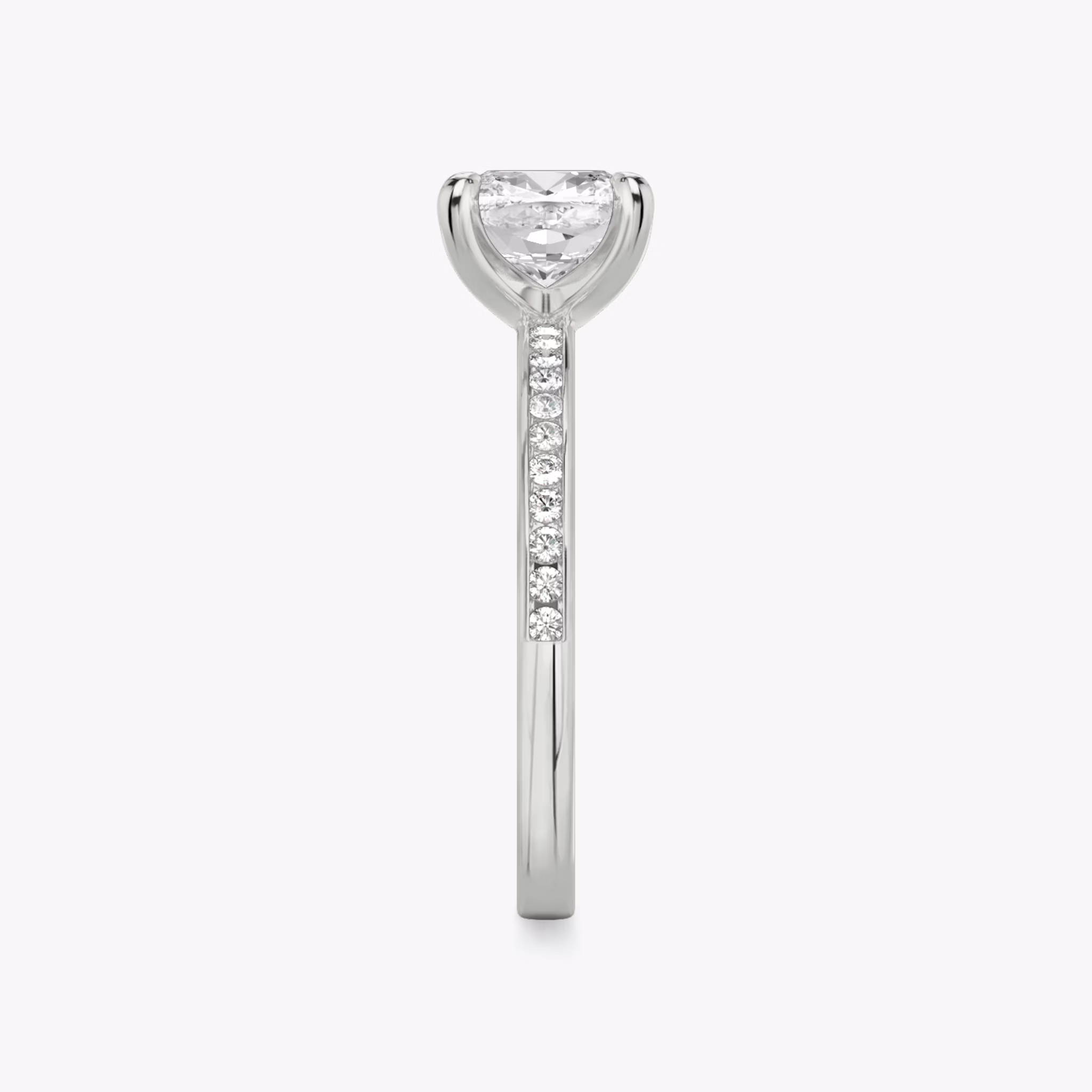 The Devotion | Cushion | 18k | White Gold | bandAccent: Pavé | bandStoneShape: Round Brilliant | bandStoneStyle: original | diamondOrientation: vertical | caratWeight: other