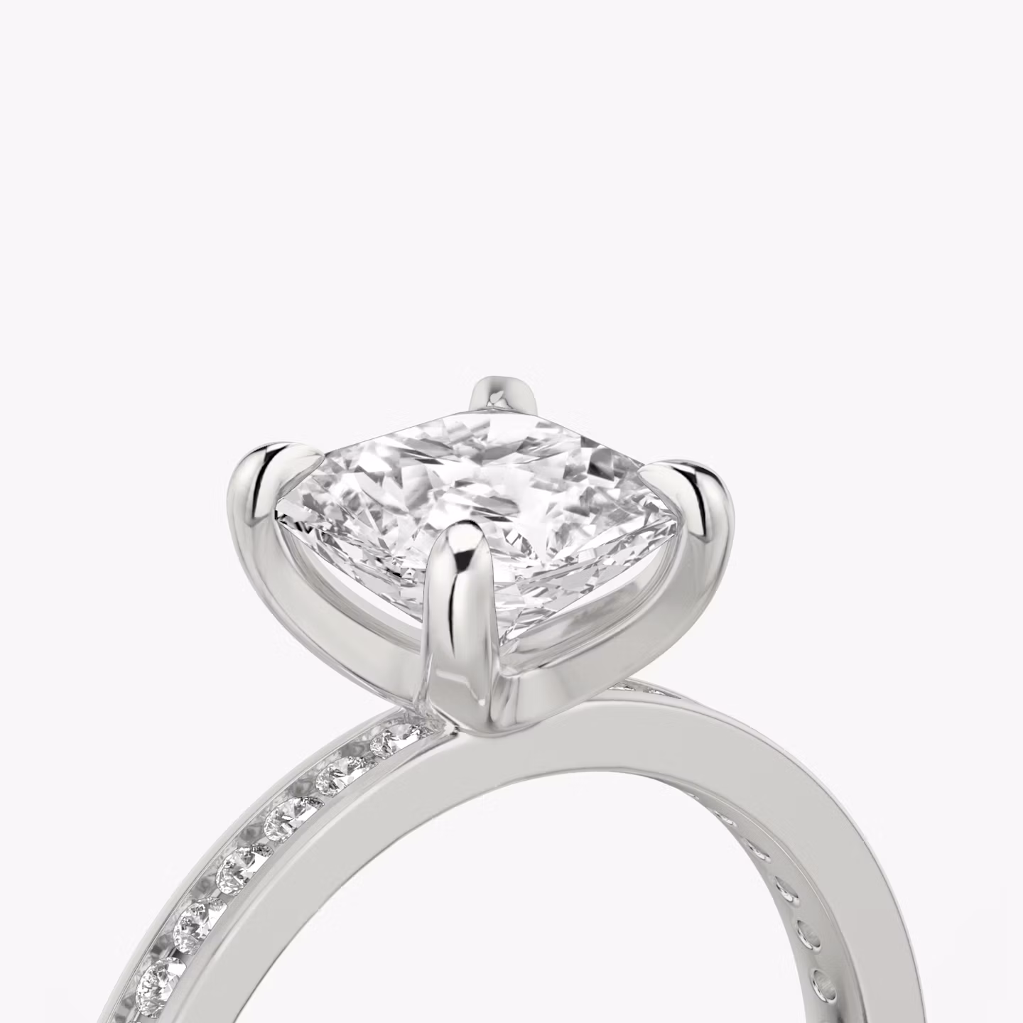 Anillo de compromiso Devotion | Asscher | 18k | Oro blanco | bandAccent: Pavé | bandStoneShape: Brillante | bandStoneStyle: original | diamondOrientation: vertical | caratWeight: other