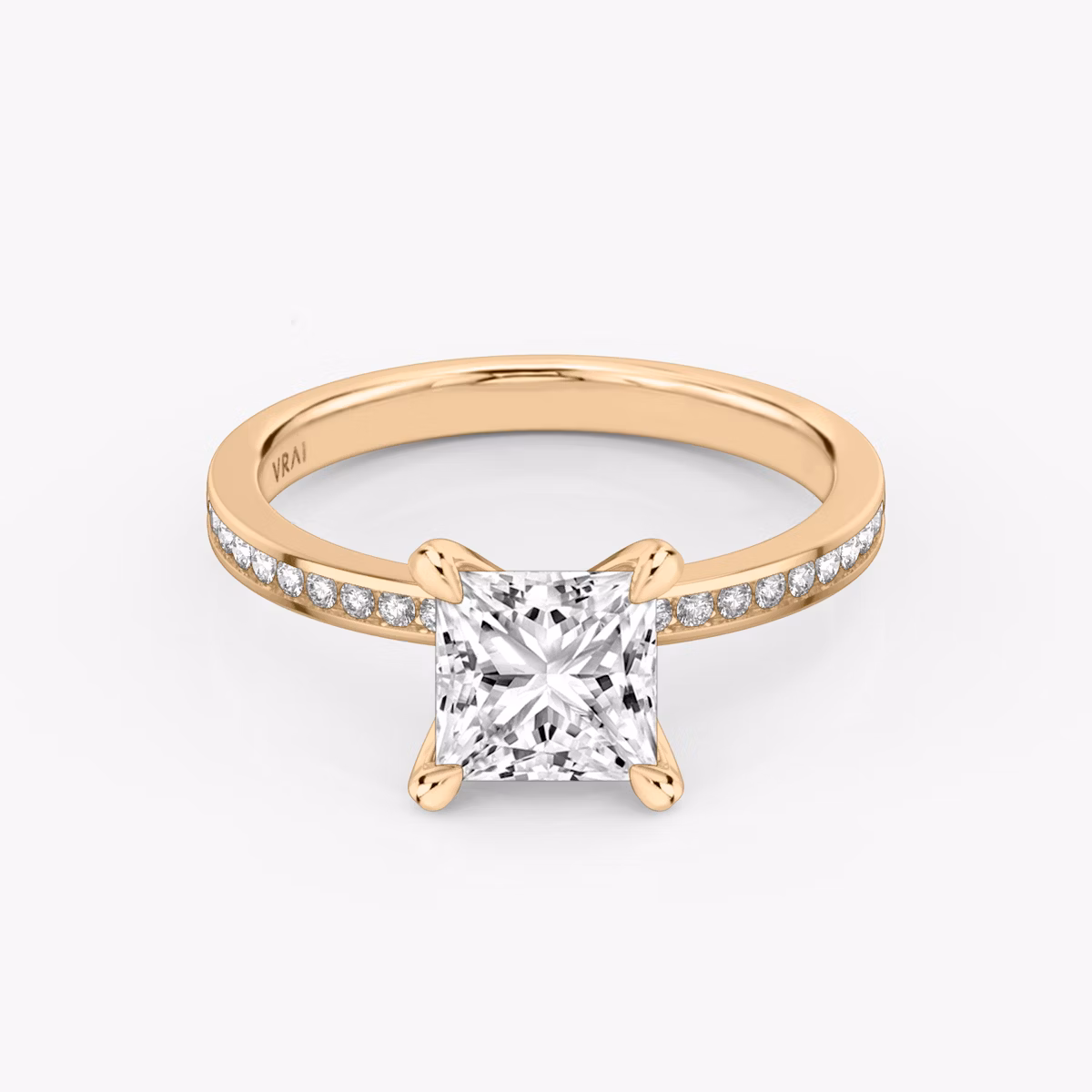 The Devotion | Princess | 14k | Rose Gold | bandAccent: Pavé | bandStoneShape: Round Brilliant | bandStoneStyle: original | diamondOrientation: vertical | caratWeight: other