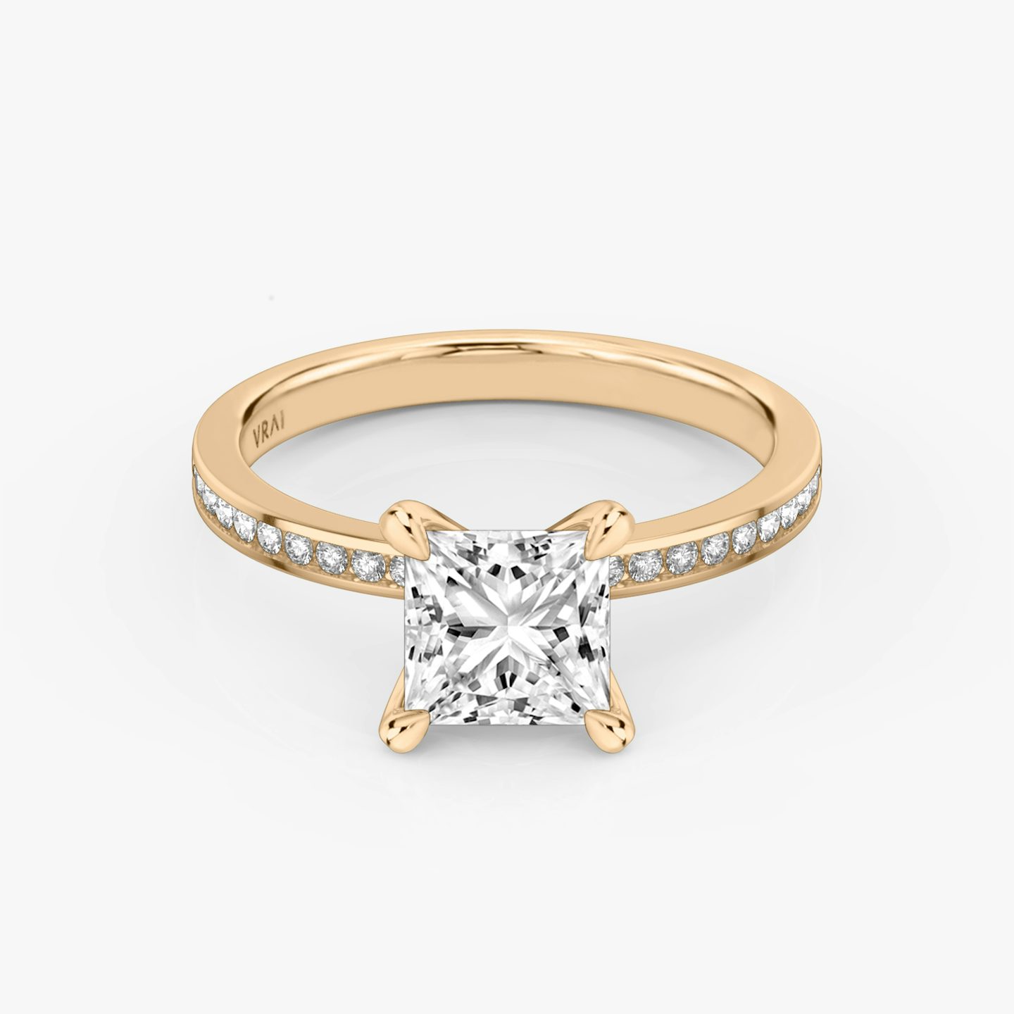 The Devotion | Princess | 14k | Rose Gold | bandAccent: Pavé | bandStoneShape: Round Brilliant | bandStoneStyle: original | diamondOrientation: vertical | caratWeight: other