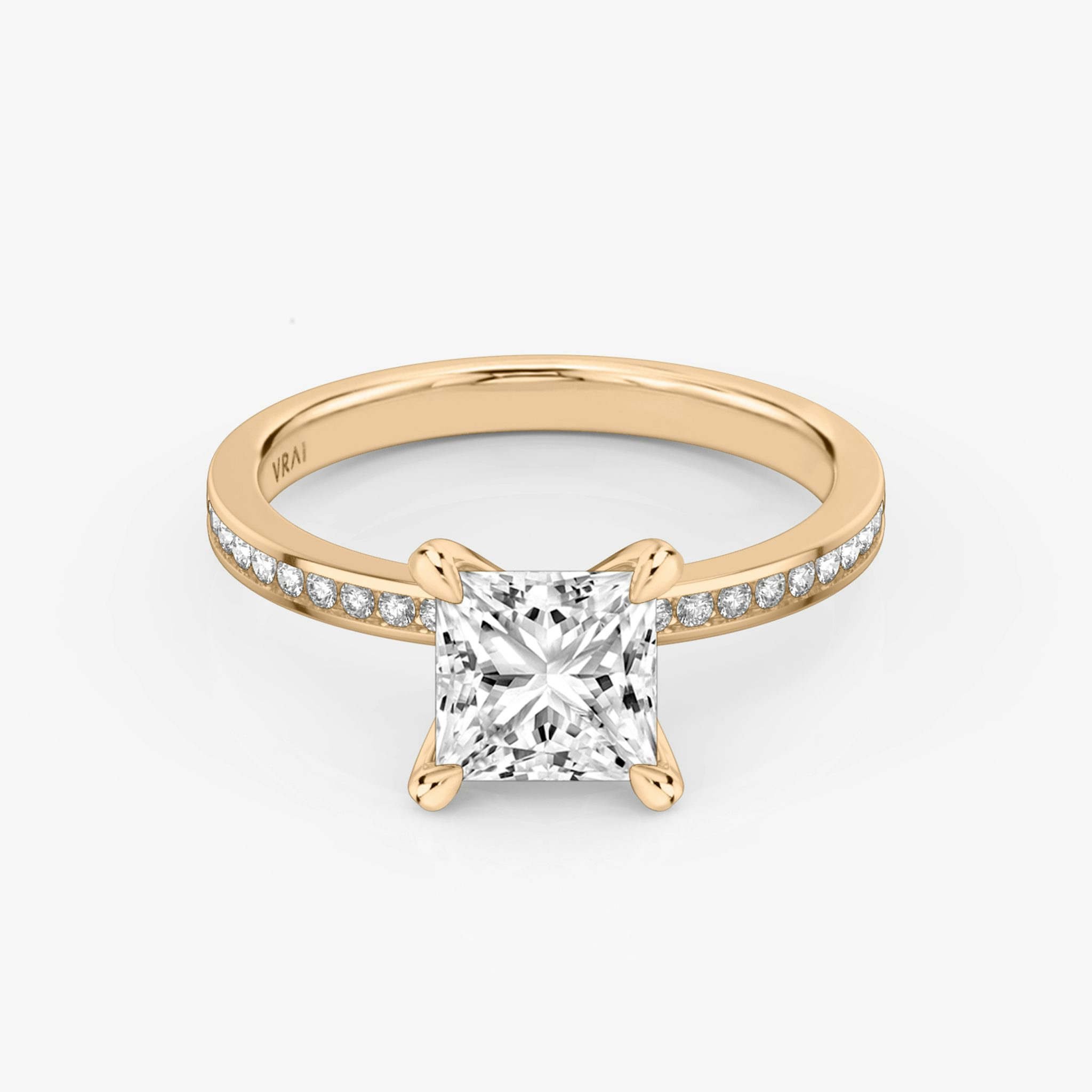 The Devotion | princess | 14k | rose-gold | bandAccent: pave | bandStoneShape: round-brilliant | bandStoneStyle: original | diamondOrientation: vertical | caratWeight: other