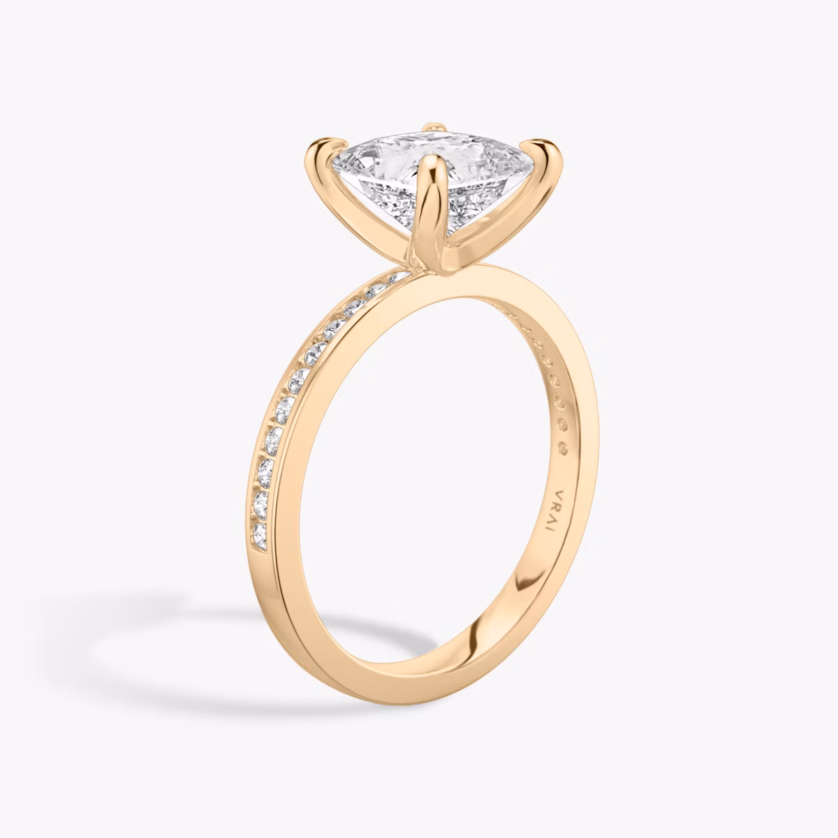 The Devotion | Princess | 14k | Rose Gold | bandAccent: Pavé | bandStoneShape: Round Brilliant | bandStoneStyle: original | diamondOrientation: vertical | caratWeight: other