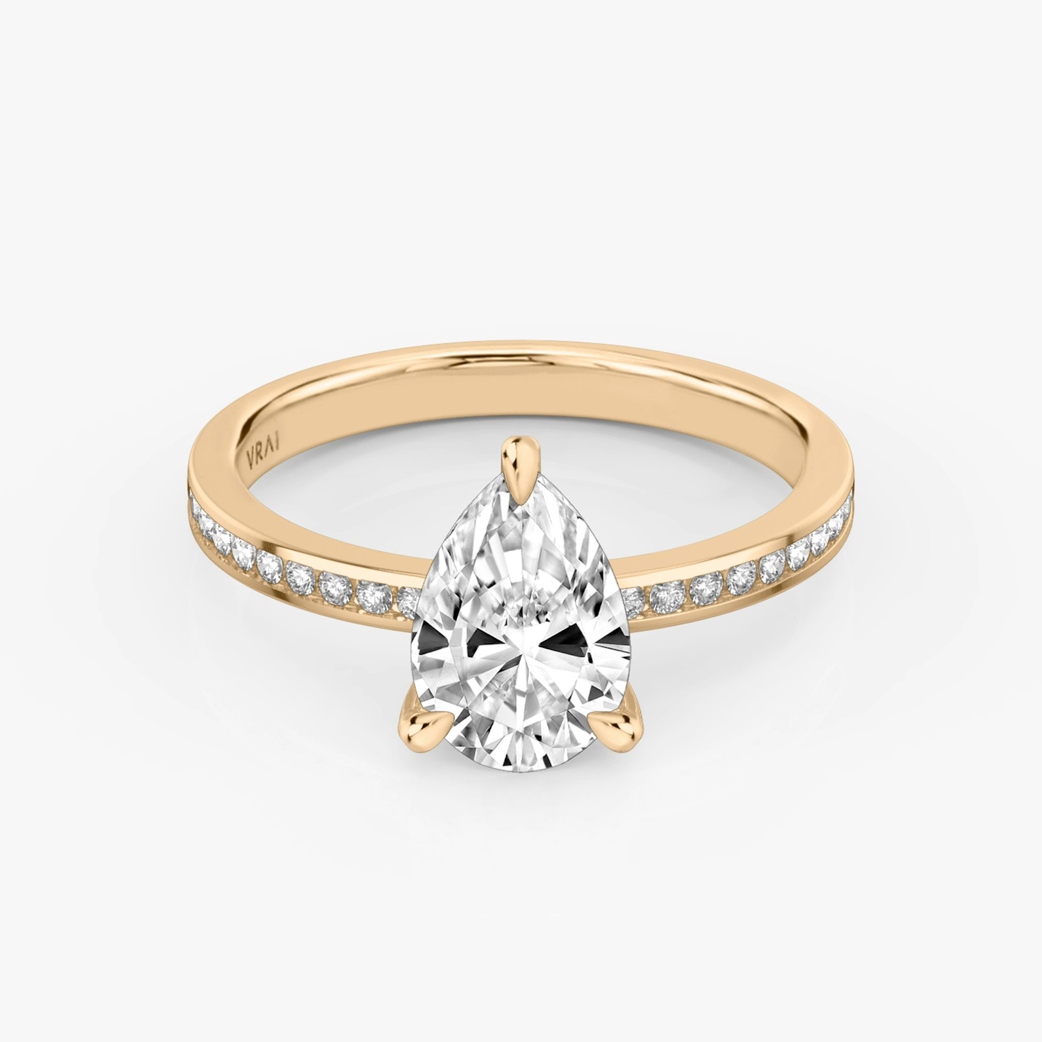 The Devotion | Pear | 14k | Rose Gold | bandAccent: Pavé | bandStoneShape: Round Brilliant | bandStoneStyle: original | diamondOrientation: vertical | caratWeight: other