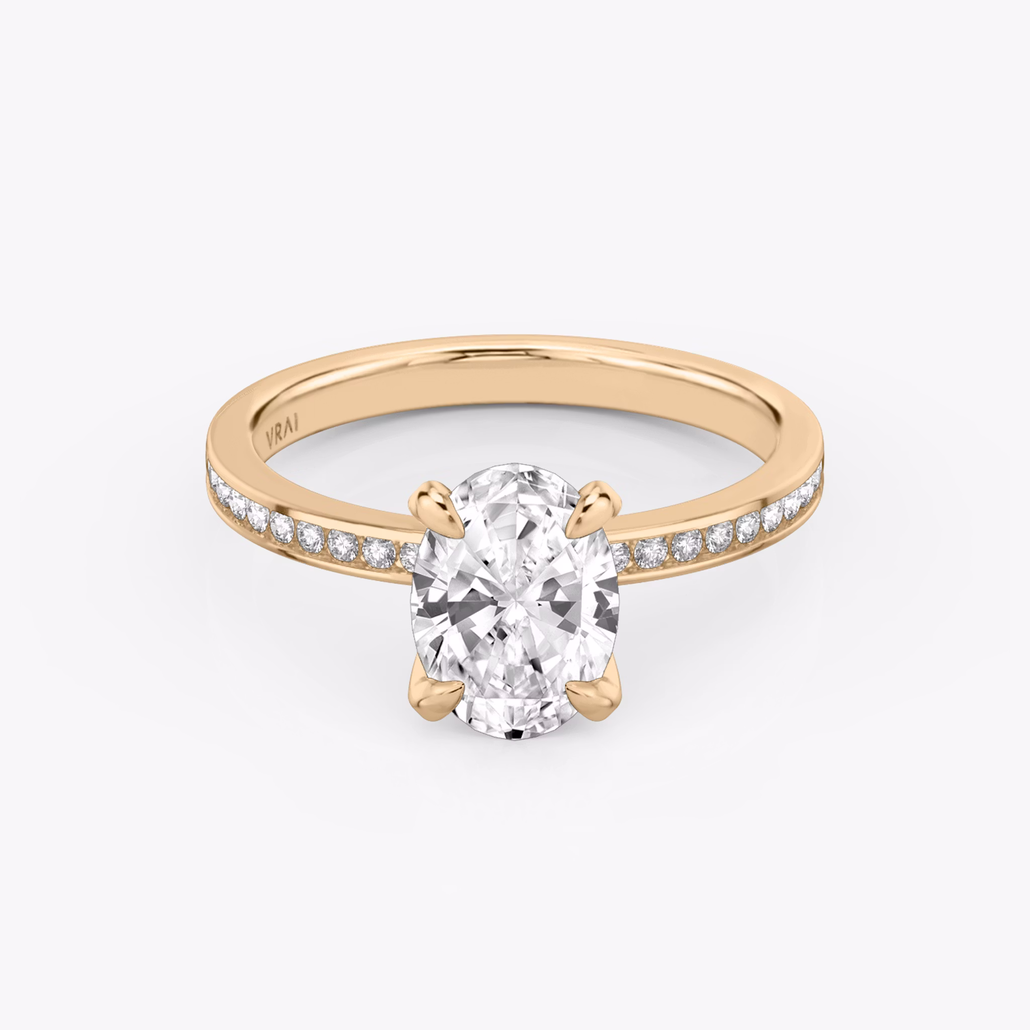 The Devotion | Oval | 14k | Rose Gold | bandAccent: Pavé | bandStoneShape: Round Brilliant | bandStoneStyle: original | diamondOrientation: vertical | caratWeight: other