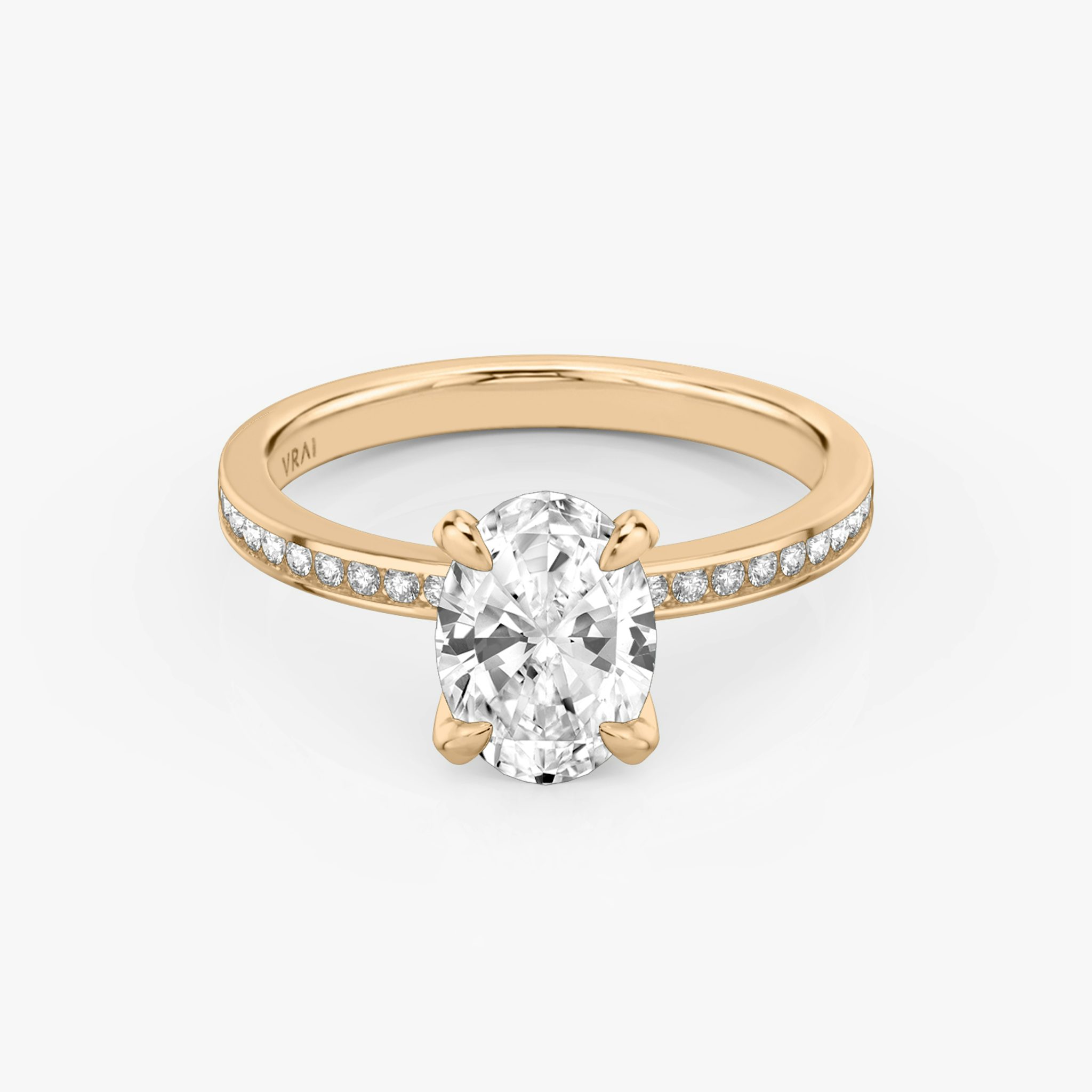 The Devotion | Oval | 14k | Rose Gold | bandAccent: Pavé | bandStoneShape: Round Brilliant | bandStoneStyle: original | diamondOrientation: vertical | caratWeight: other