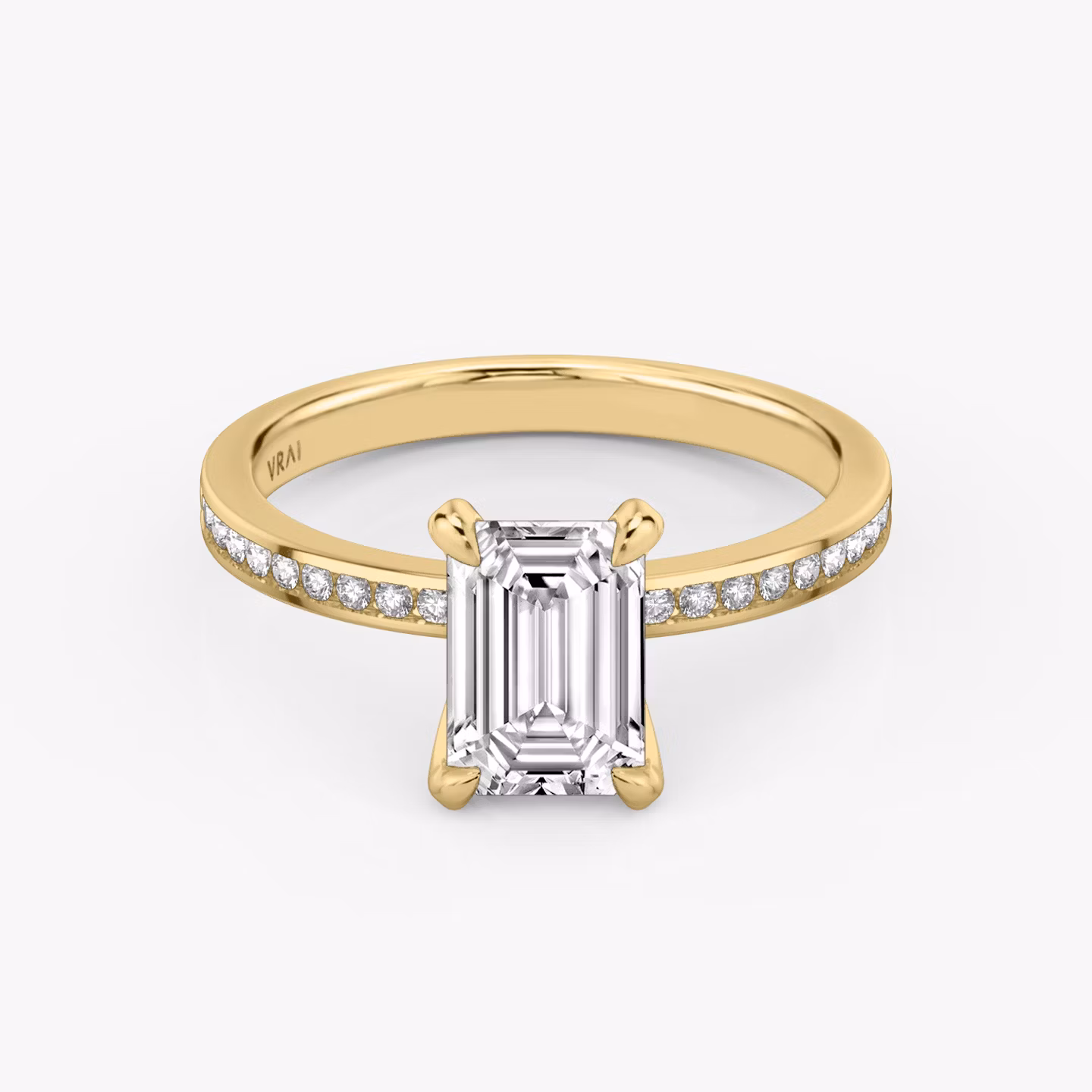 The Devotion | Emerald | 18k | Yellow Gold | bandAccent: Pavé | bandStoneShape: Round Brilliant | bandStoneStyle: original | diamondOrientation: vertical | caratWeight: other