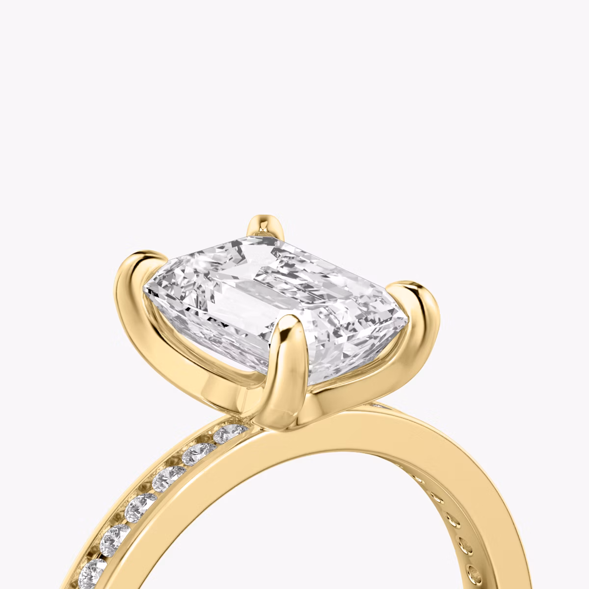 The Devotion | Emerald | 18k | Yellow Gold | bandAccent: Pavé | bandStoneShape: Round Brilliant | bandStoneStyle: original | diamondOrientation: vertical | caratWeight: other