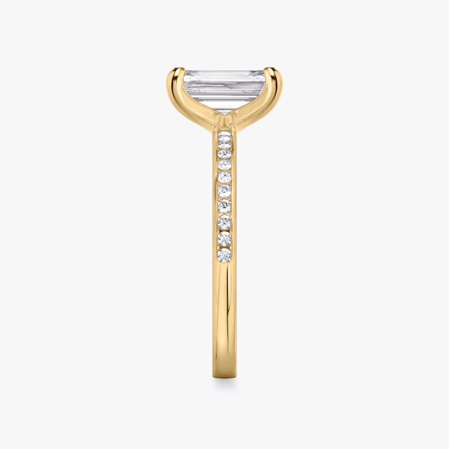 The Devotion | Emerald | 18k | Yellow Gold | bandAccent: Pavé | bandStoneShape: Round Brilliant | bandStoneStyle: original | diamondOrientation: vertical | caratWeight: other