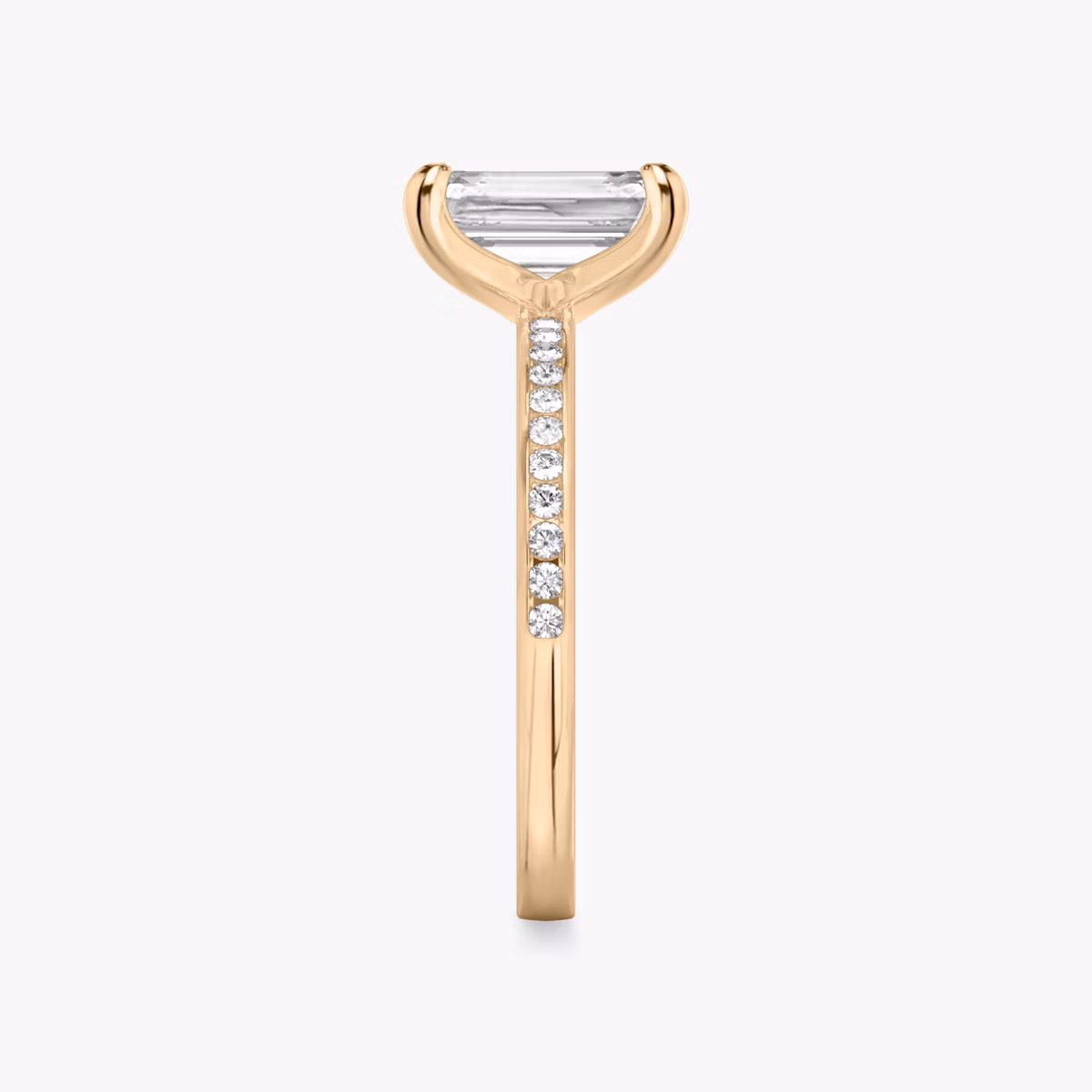 The Devotion | Emerald | 14k | Rose Gold | bandAccent: Pavé | bandStoneShape: Round Brilliant | bandStoneStyle: original | diamondOrientation: vertical | caratWeight: other