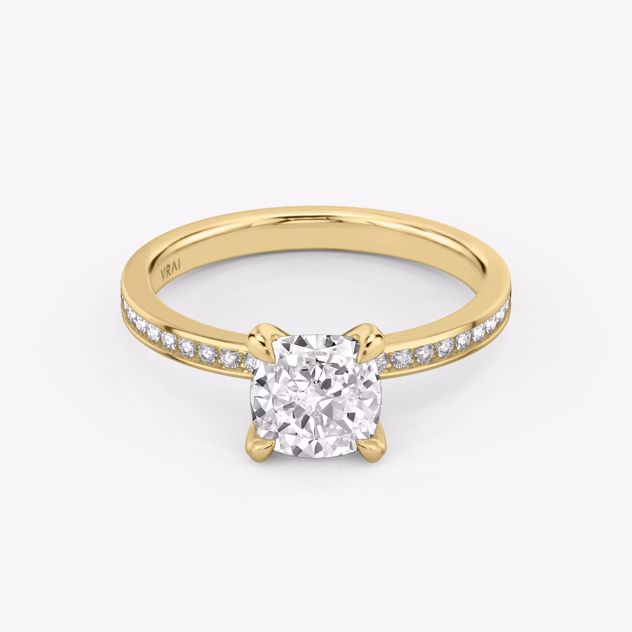 The Devotion | Cushion | 18k | Yellow Gold | bandAccent: Pavé | bandStoneShape: Round Brilliant | bandStoneStyle: original | diamondOrientation: vertical | caratWeight: other
