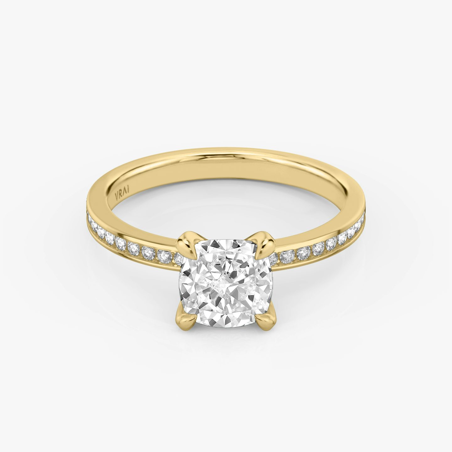 The Devotion | Cushion | 18k | Yellow Gold | bandAccent: Pavé | bandStoneShape: Round Brilliant | bandStoneStyle: original | diamondOrientation: vertical | caratWeight: other