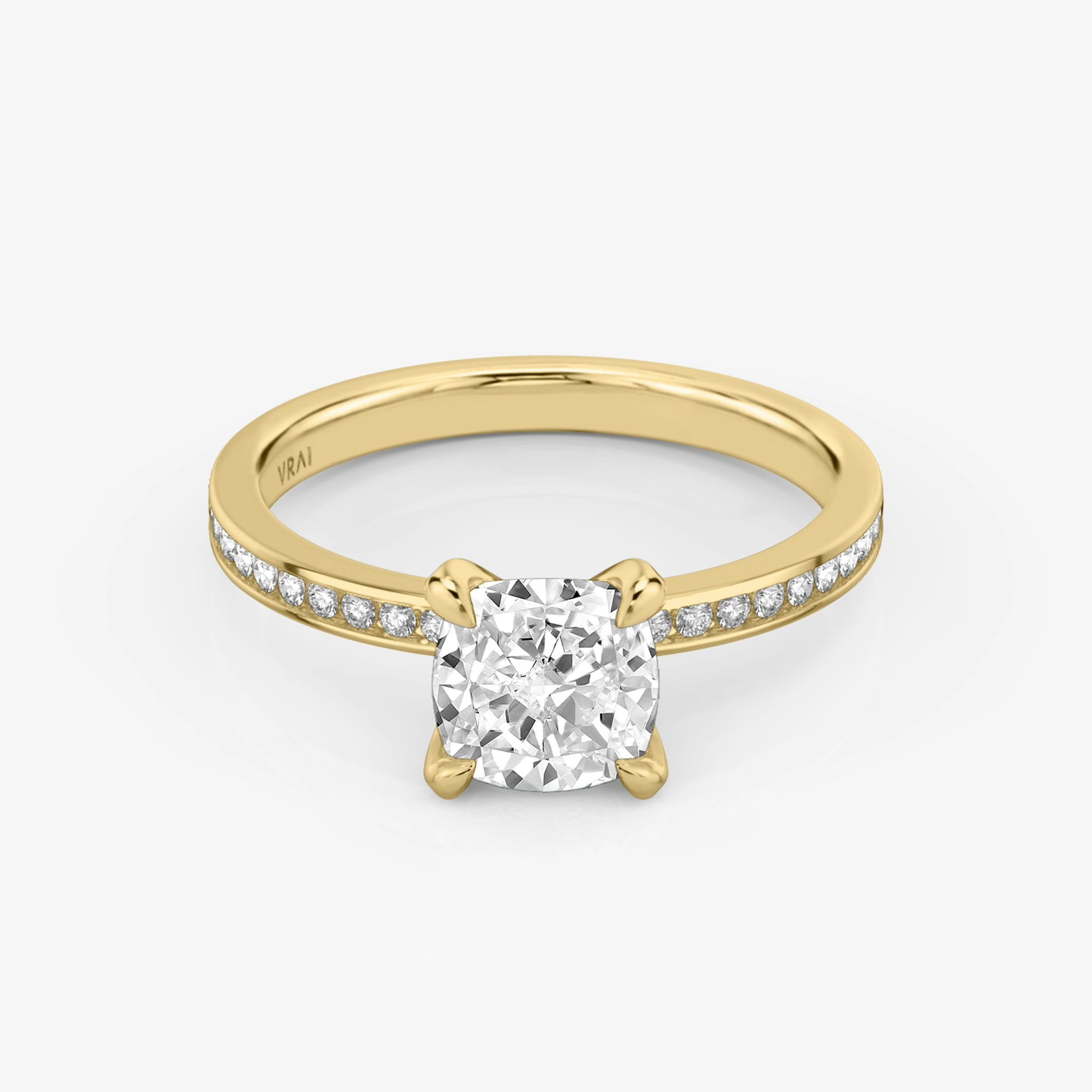 The Devotion | Cushion | 18k | Yellow Gold | bandAccent: Pavé | bandStoneShape: Round Brilliant | bandStoneStyle: original | diamondOrientation: vertical | caratWeight: other