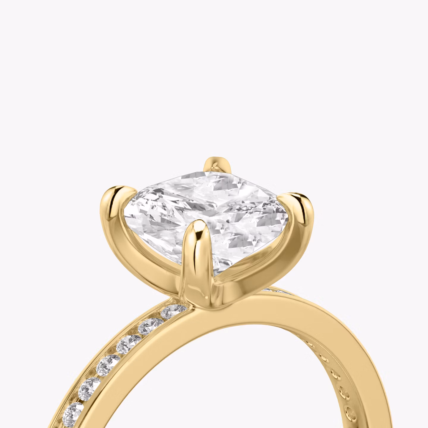 The Devotion | Cushion | 18k | Yellow Gold | bandAccent: Pavé | bandStoneShape: Round Brilliant | bandStoneStyle: original | diamondOrientation: vertical | caratWeight: other