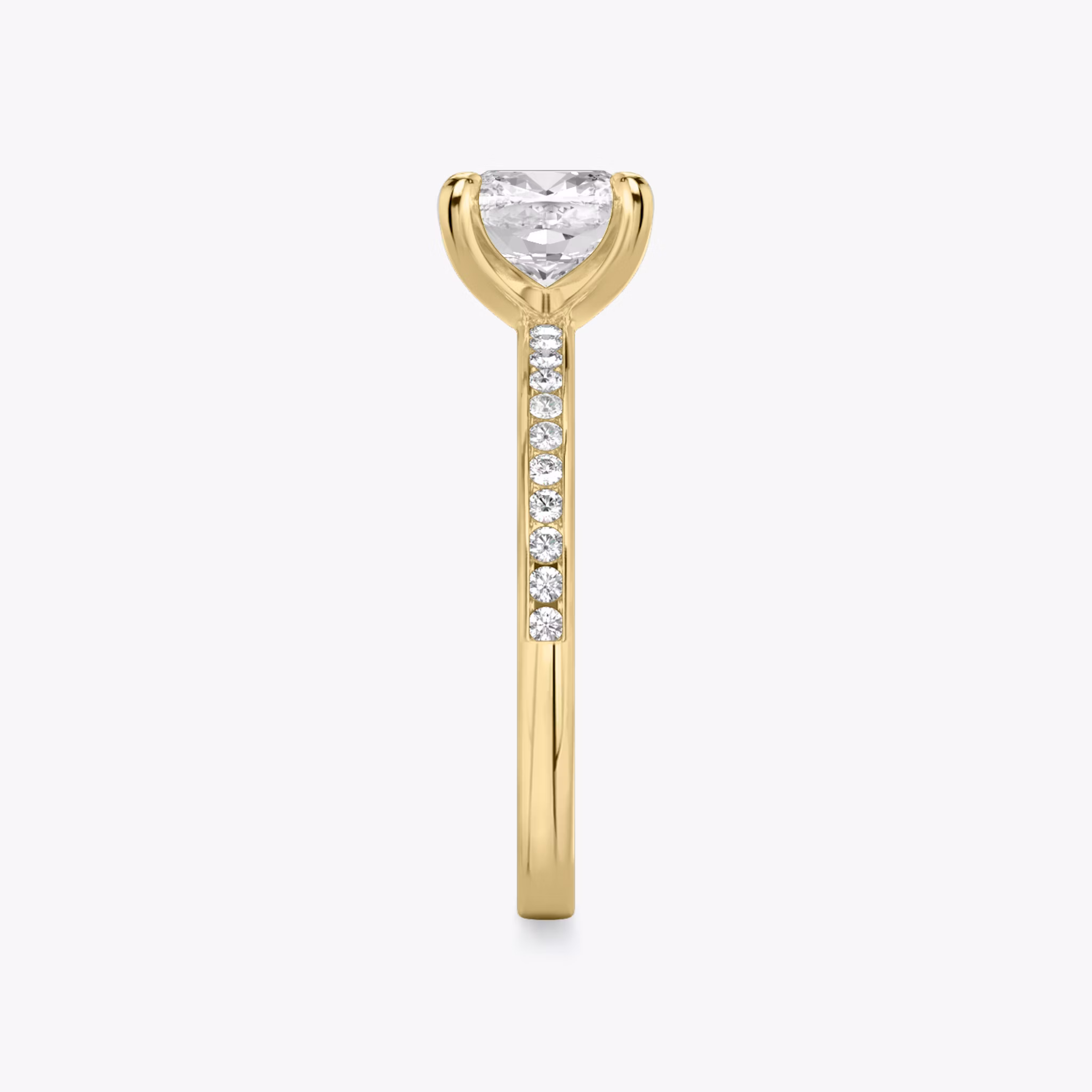 The Devotion | Cushion | 18k | Yellow Gold | bandAccent: Pavé | bandStoneShape: Round Brilliant | bandStoneStyle: original | diamondOrientation: vertical | caratWeight: other