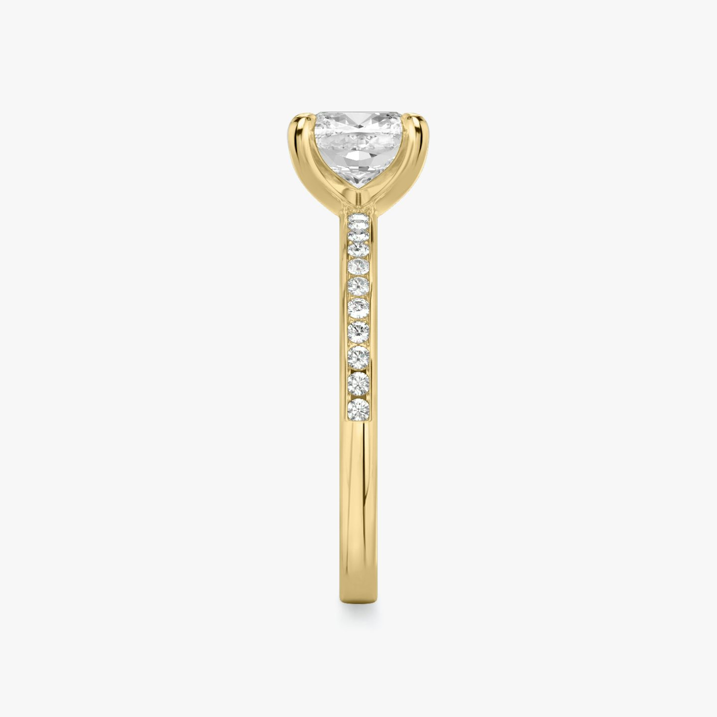 The Devotion | Cushion | 18k | Yellow Gold | bandAccent: Pavé | bandStoneShape: Round Brilliant | bandStoneStyle: original | diamondOrientation: vertical | caratWeight: other