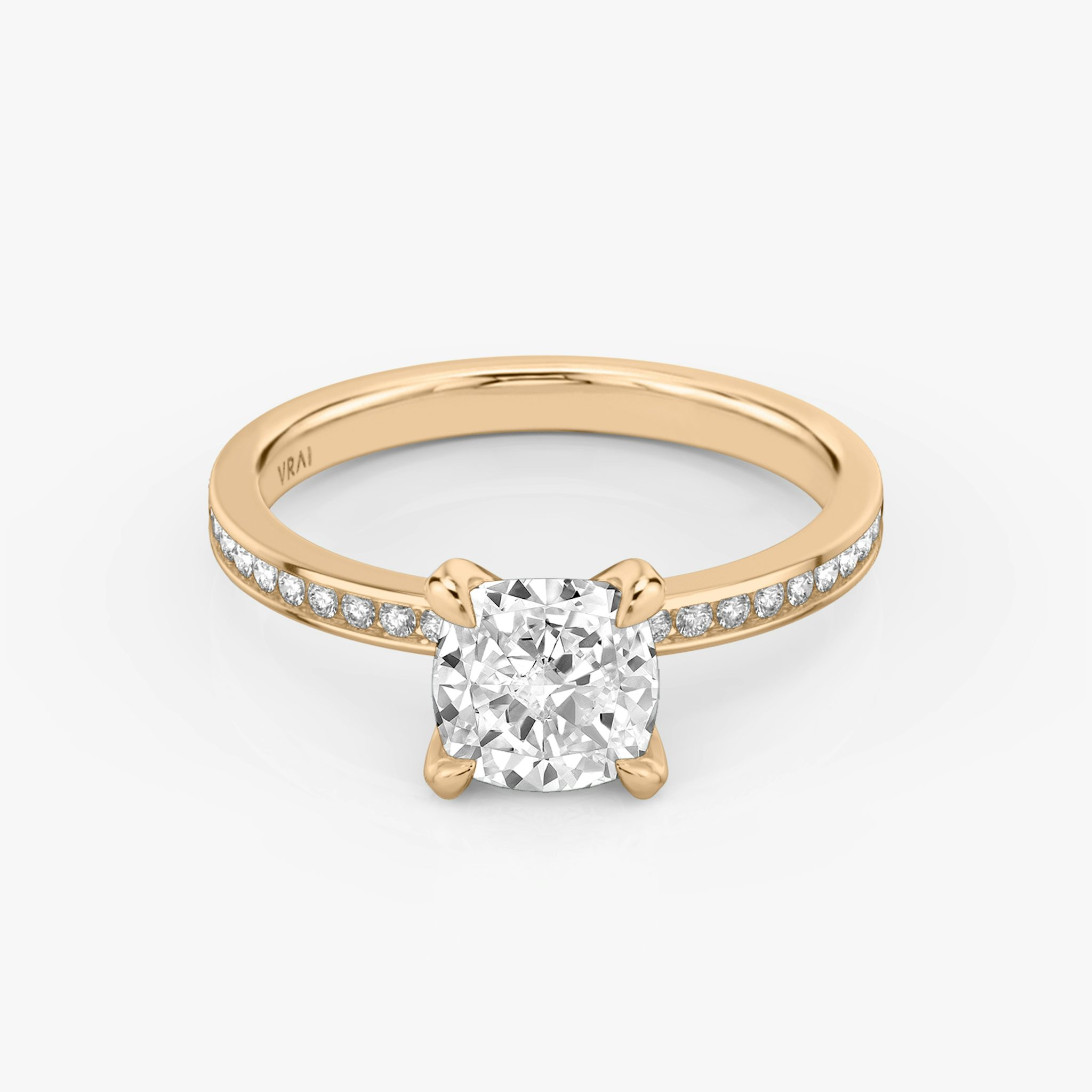 The Devotion | Cushion | 14k | Rose Gold | bandAccent: Pavé | bandStoneShape: Round Brilliant | bandStoneStyle: original | diamondOrientation: vertical | caratWeight: other