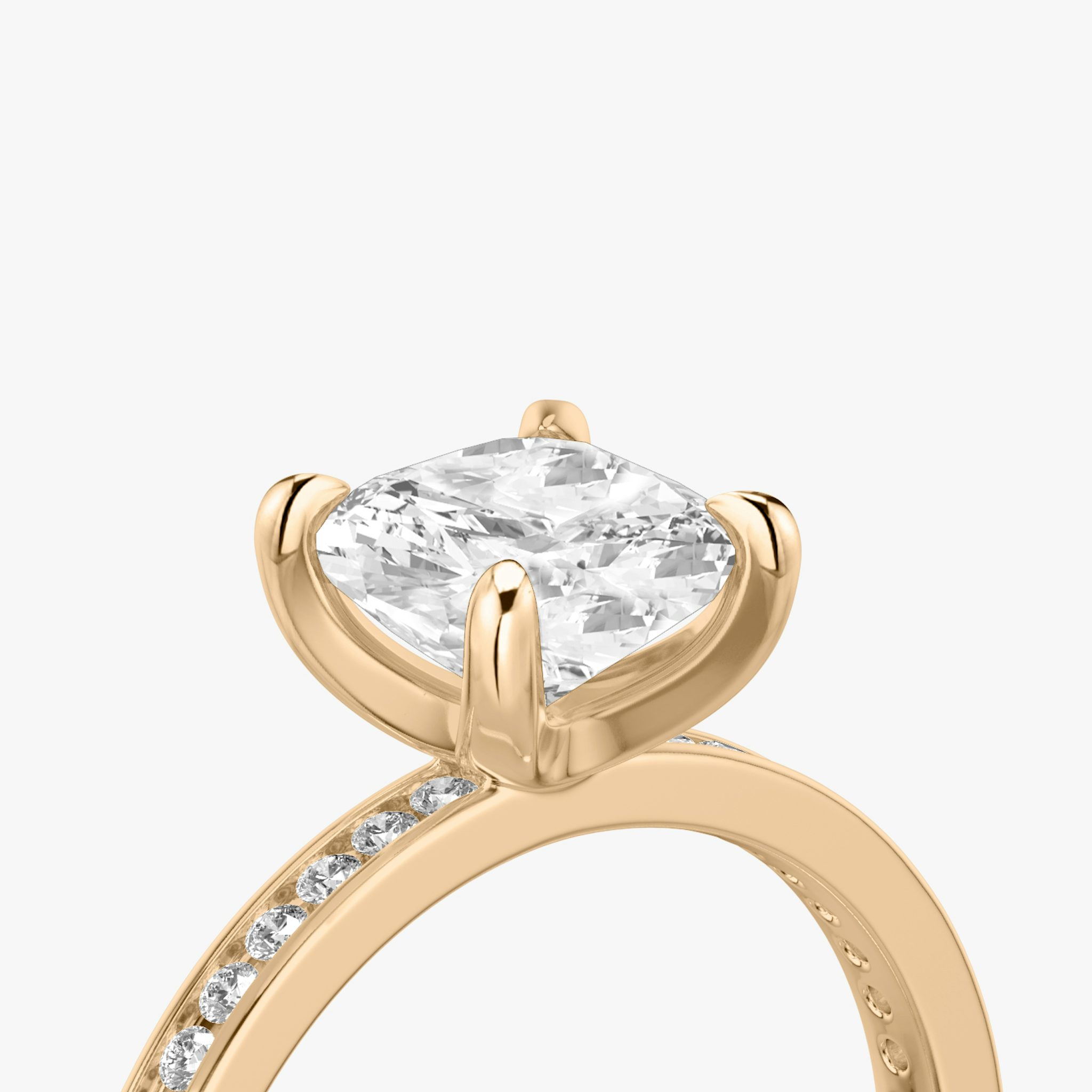 The Devotion | Cushion | 14k | Rose Gold | bandAccent: Pavé | bandStoneShape: Round Brilliant | bandStoneStyle: original | diamondOrientation: vertical | caratWeight: other