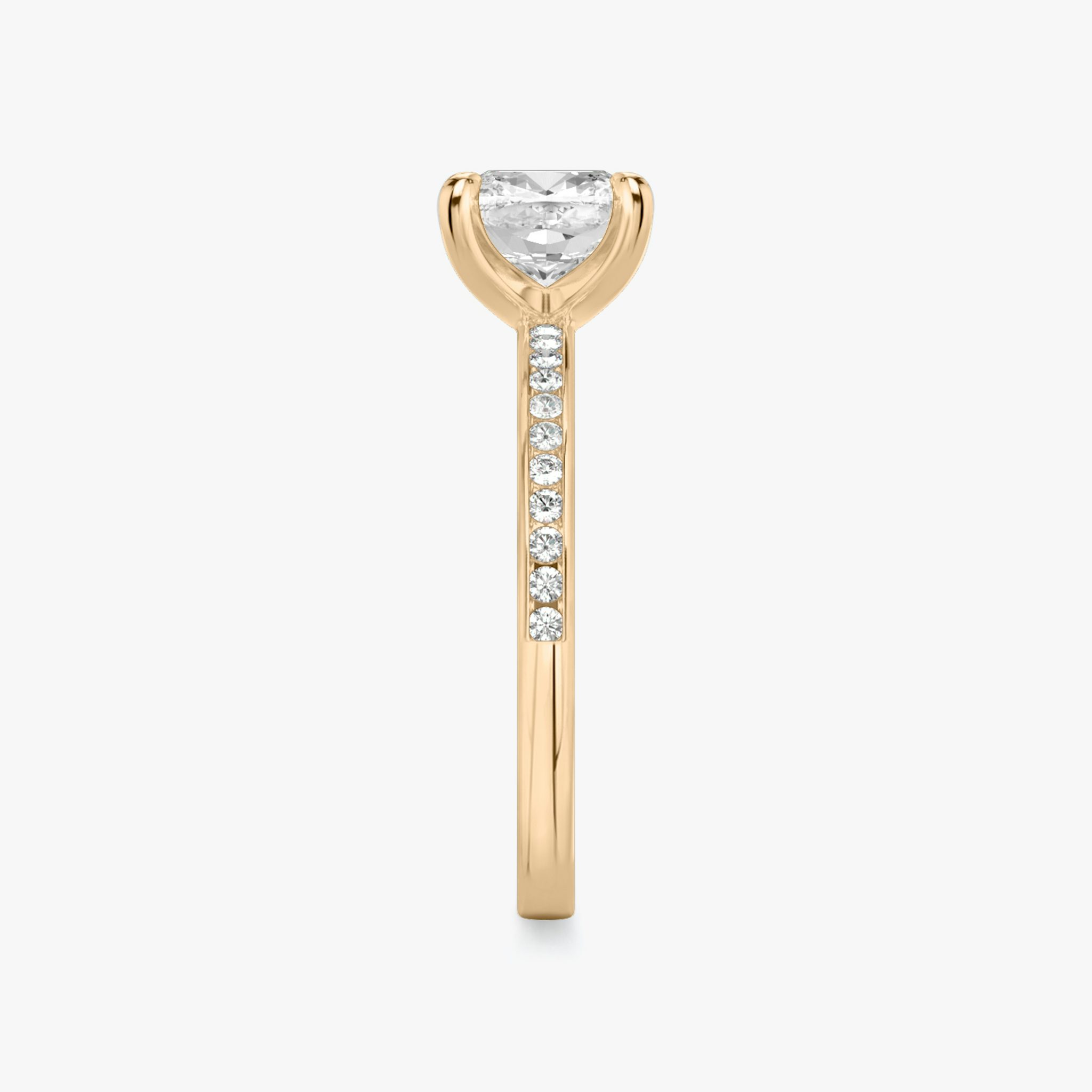 The Devotion | Cushion | 14k | Rose Gold | bandAccent: Pavé | bandStoneShape: Round Brilliant | bandStoneStyle: original | diamondOrientation: vertical | caratWeight: other