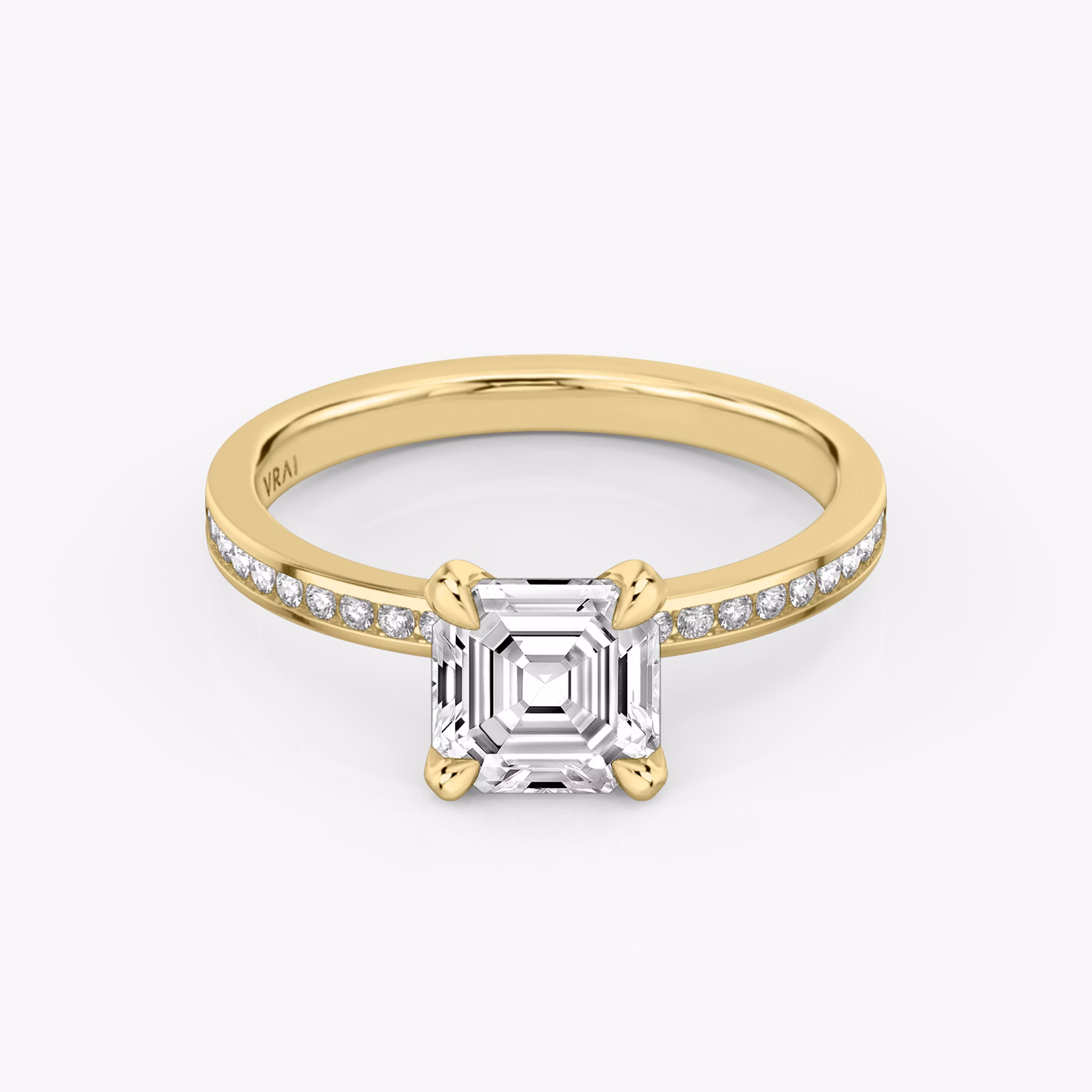 The Devotion | Asscher | 18k | Yellow Gold | bandAccent: Pavé | bandStoneShape: Round Brilliant | bandStoneStyle: original | diamondOrientation: vertical | caratWeight: other