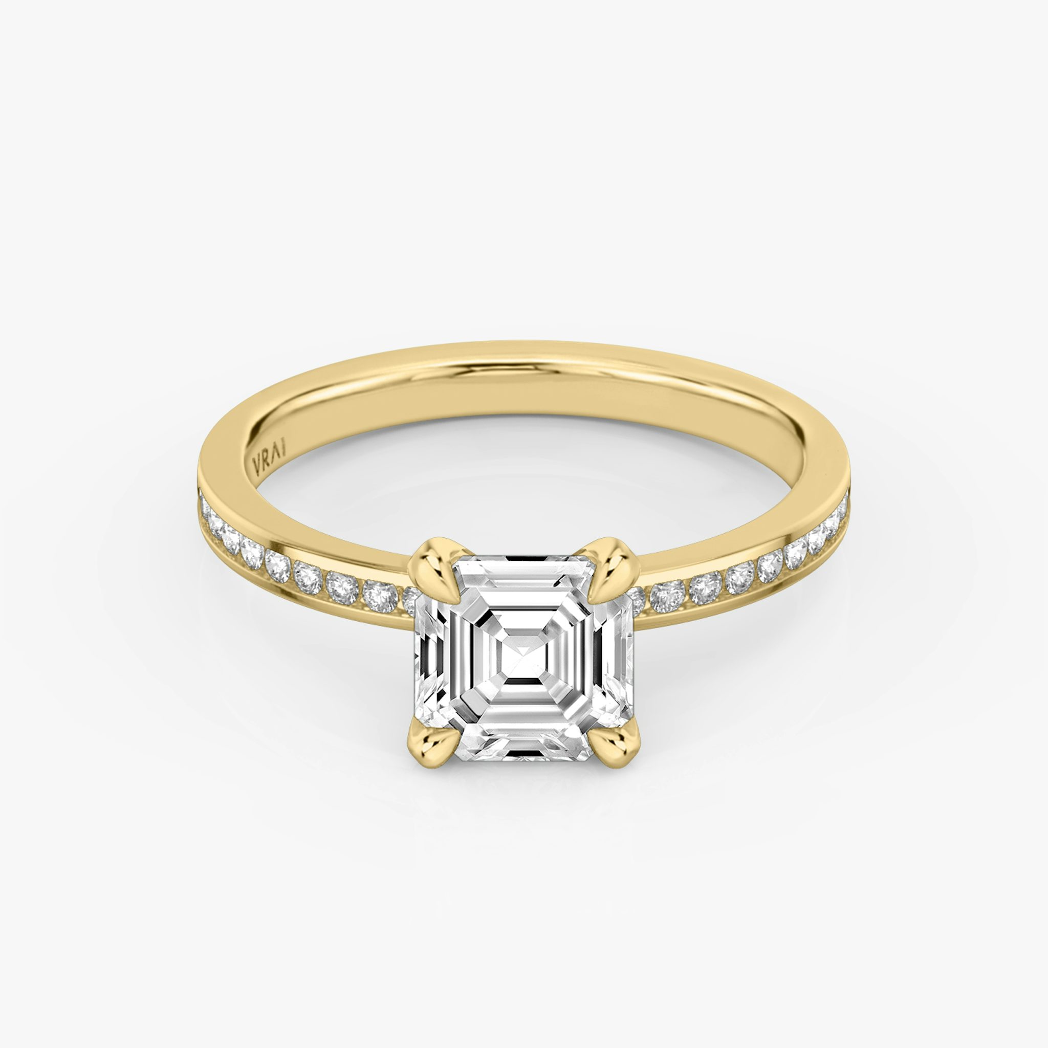 The Devotion | Asscher | 18k | Yellow Gold | bandAccent: Pavé | bandStoneShape: Round Brilliant | bandStoneStyle: original | diamondOrientation: vertical | caratWeight: other