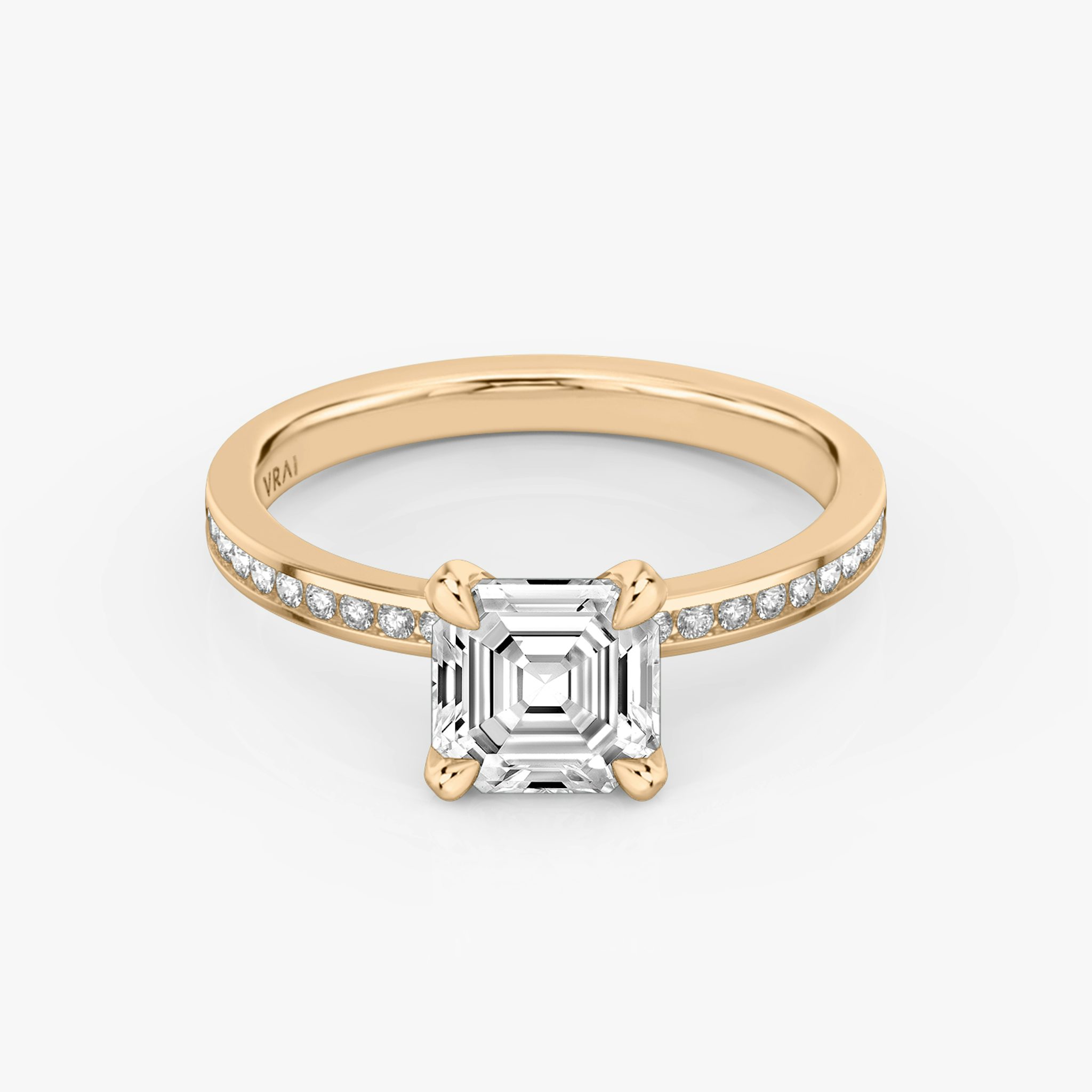 The Devotion | Asscher | 14k | Rose Gold | bandAccent: Pavé | bandStoneShape: Round Brilliant | bandStoneStyle: original | diamondOrientation: vertical | caratWeight: other