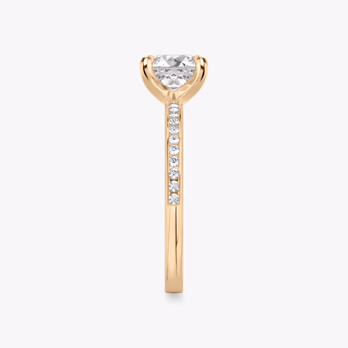 The Devotion | Asscher | 14k | Rose Gold | bandAccent: Pavé | bandStoneShape: Round Brilliant | bandStoneStyle: original | diamondOrientation: vertical | caratWeight: other