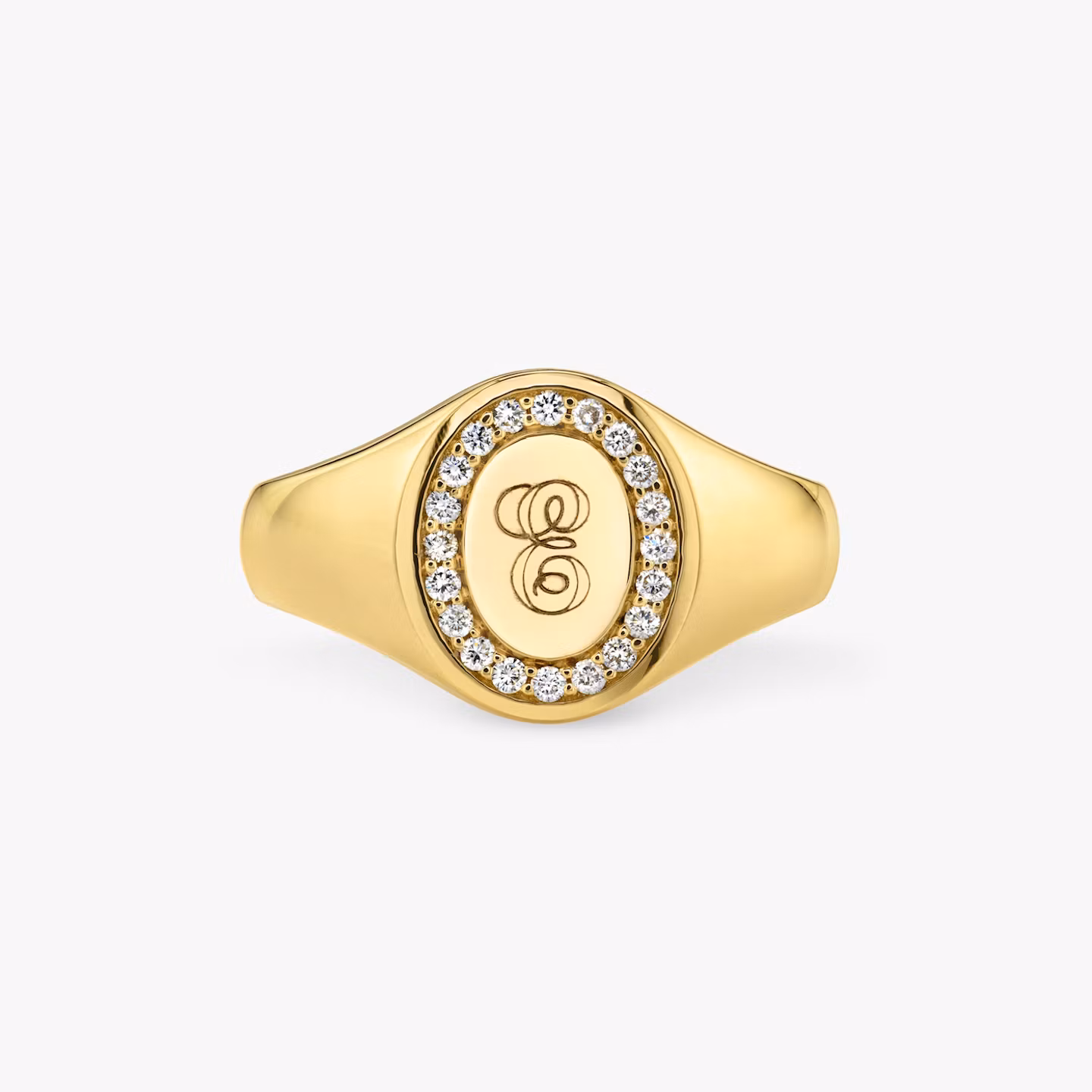 VRAI Pavé Signet Ring Round Brilliant | Yellow Gold
