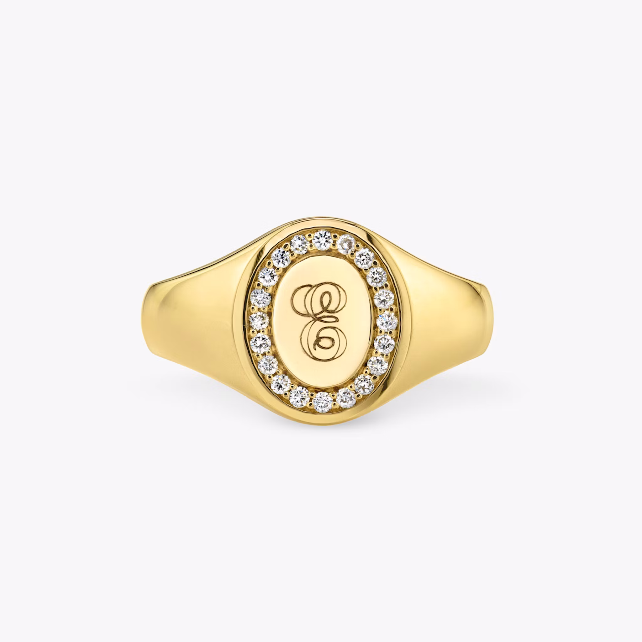 VRAI Pavé Signet Ring Round Brilliant | Yellow Gold