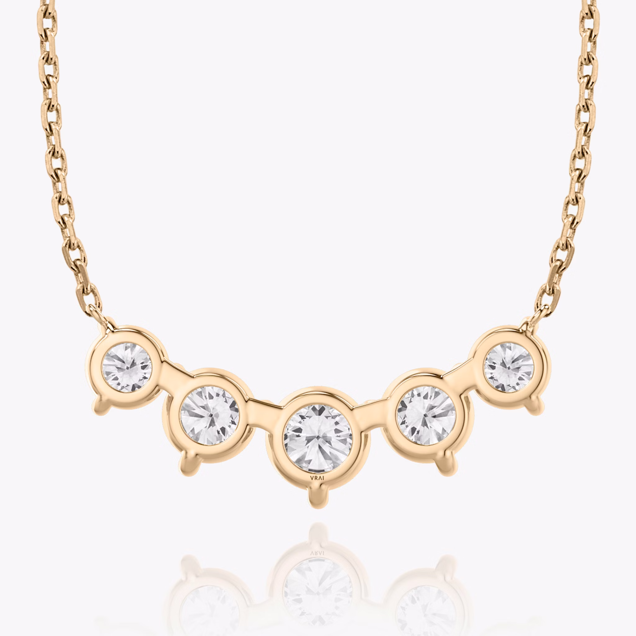 Arc Necklace | Round Brilliant | 14k | Rose Gold | diamondCount: 5 | diamondSize: large | chainLength: 16-18