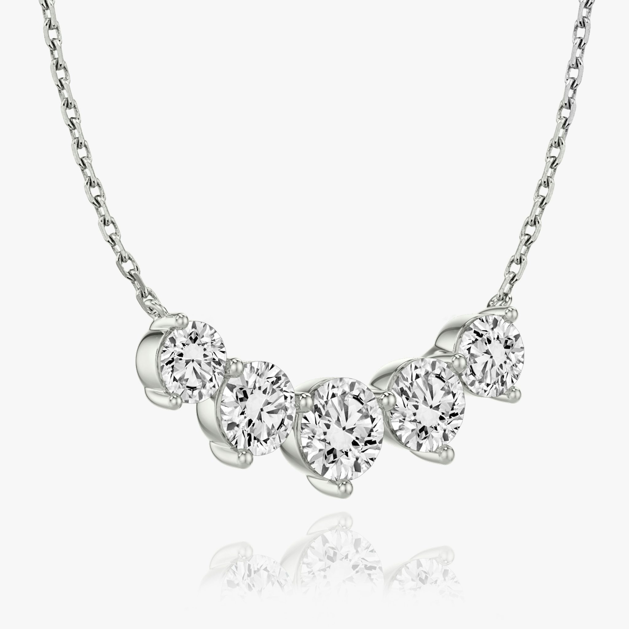 Arc Necklace | Round Brilliant | 14k | White Gold | diamondCount: 5 | diamondSize: large | chainLength: 16-18