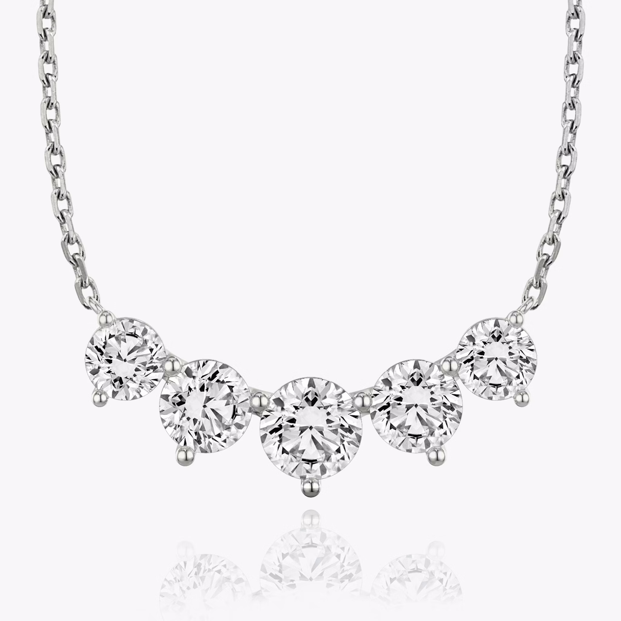 Arc Necklace | Round Brilliant | 14k | White Gold | diamondCount: 5 | diamondSize: large | chainLength: 16-18