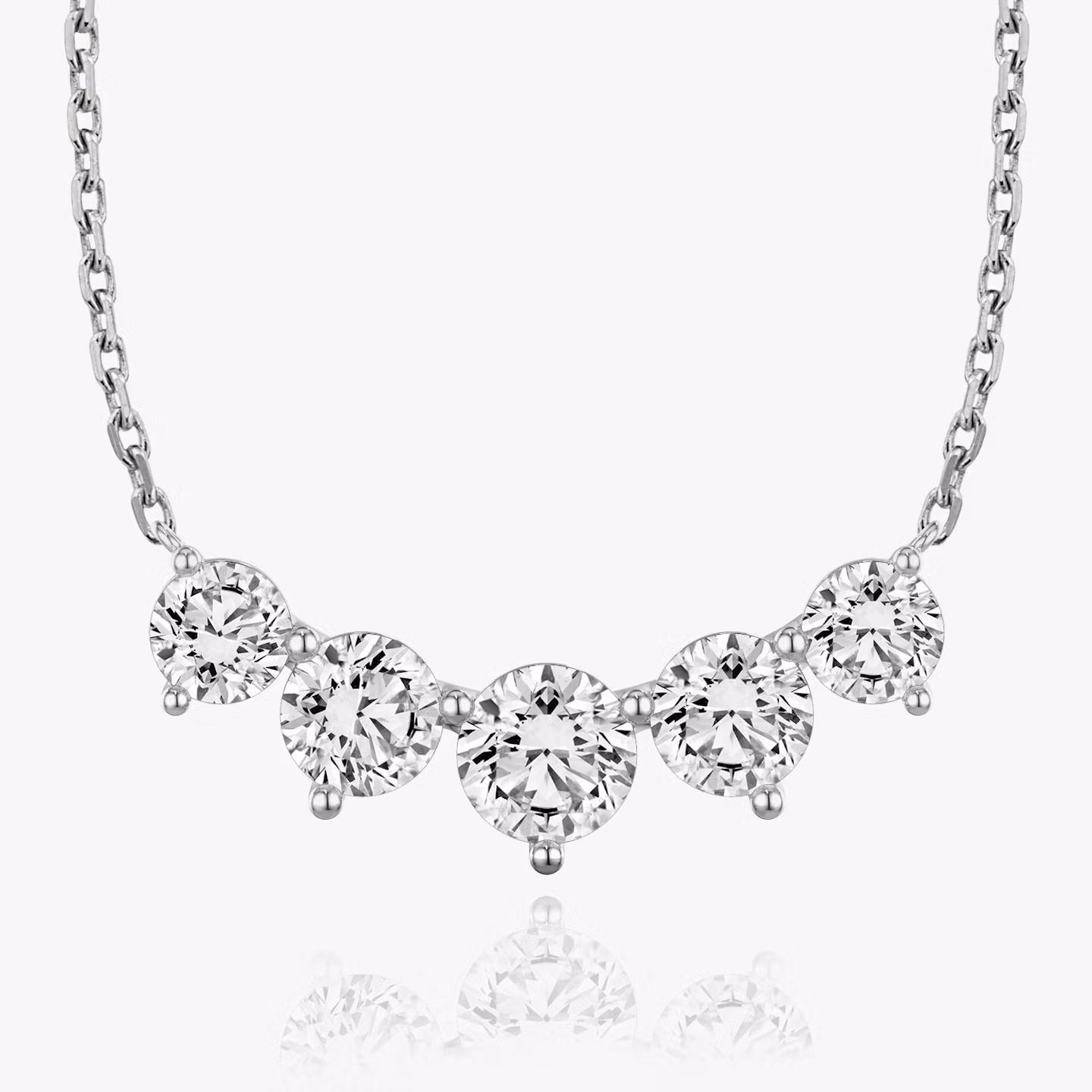 Arc Necklace | Round Brilliant | 14k | White Gold | diamondCount: 5 | diamondSize: large | chainLength: 16-18