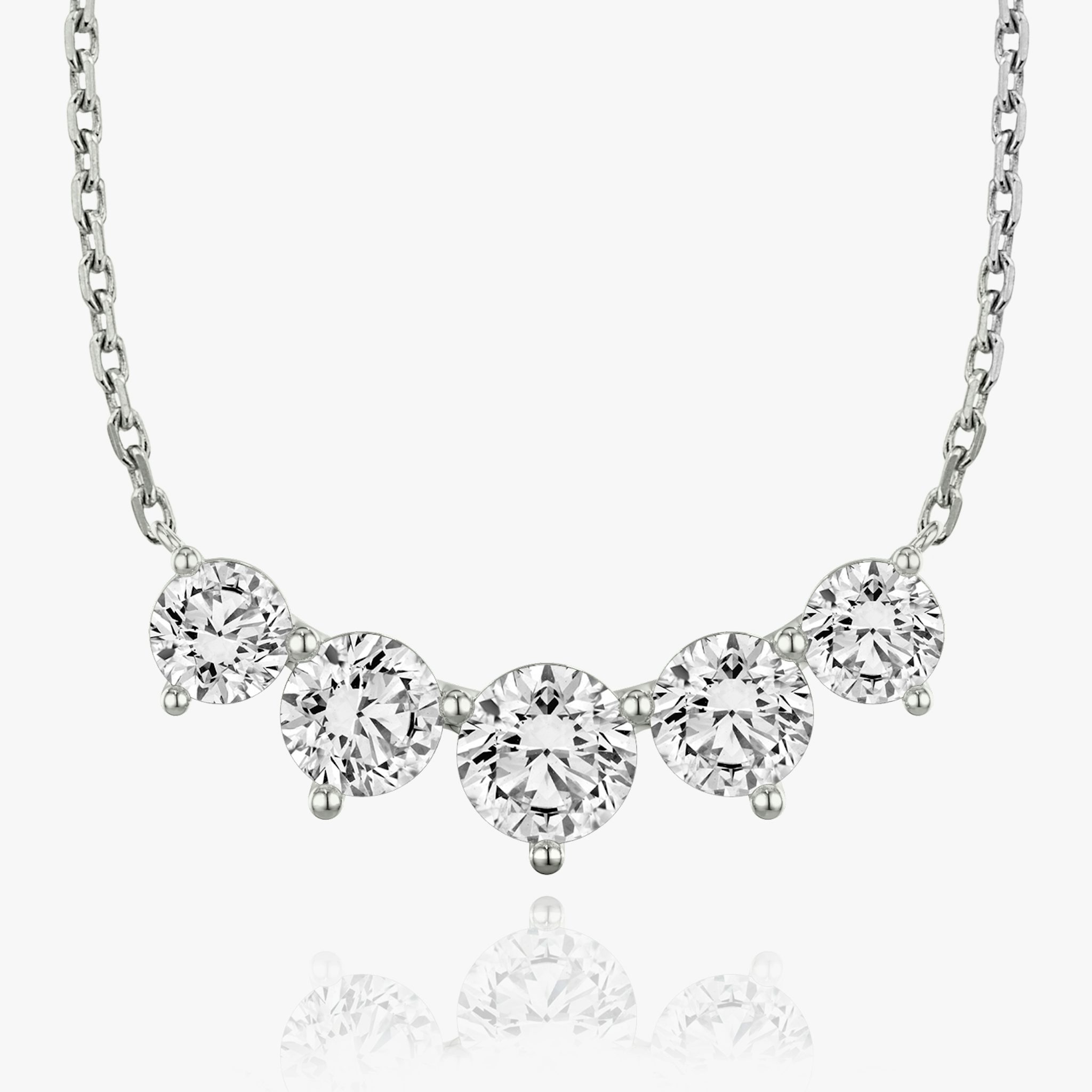Arc Necklace | Round Brilliant | 14k | White Gold | diamondCount: 5 | diamondSize: large | chainLength: 16-18