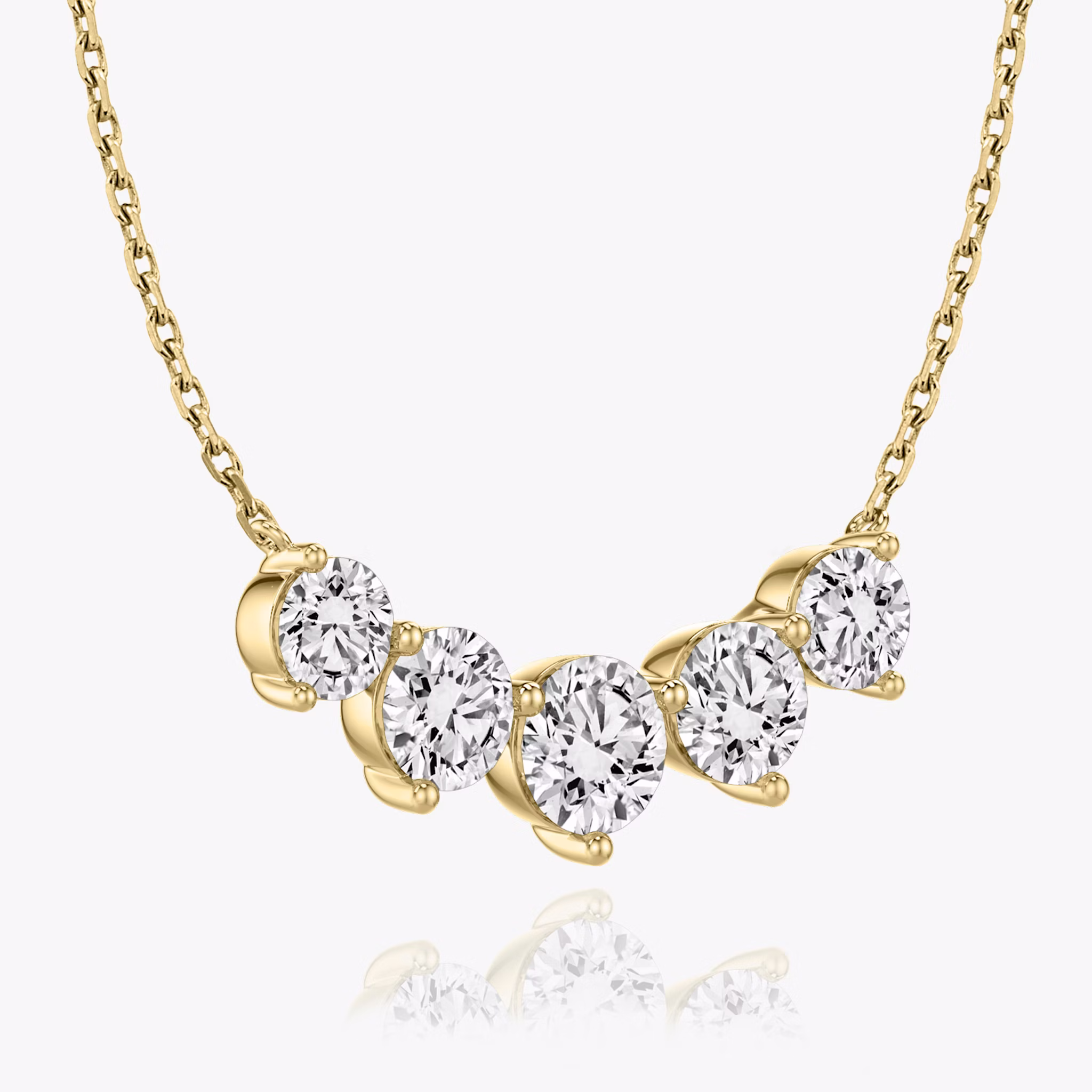 Arc Necklace | Round Brilliant | 14k | Yellow Gold | diamondCount: 5 | diamondSize: large | chainLength: 16-18