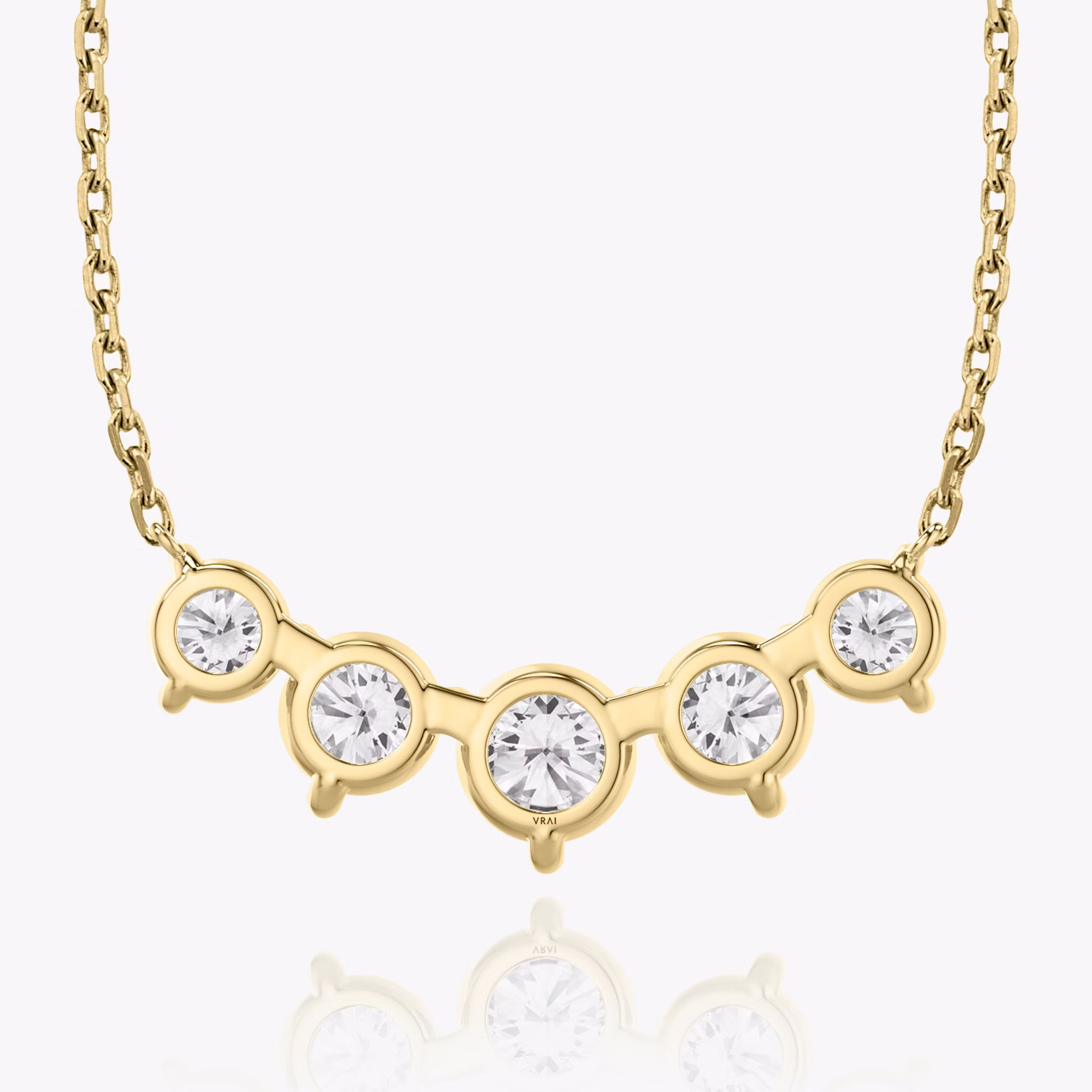 Arc Necklace | Round Brilliant | 14k | Yellow Gold | diamondCount: 5 | diamondSize: large | chainLength: 16-18