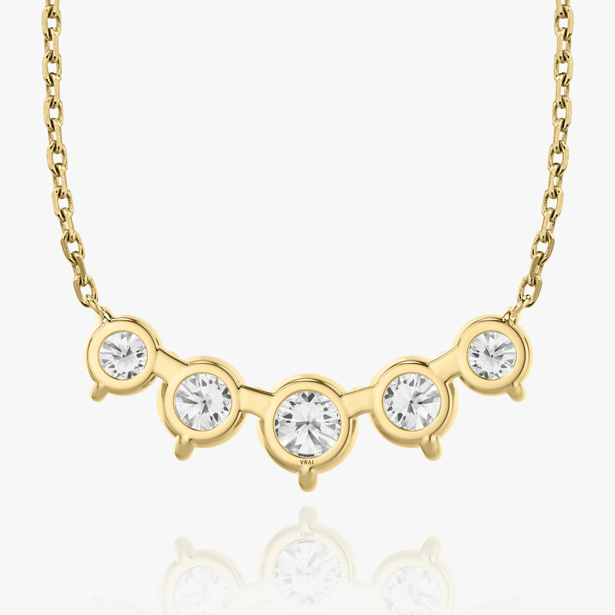 Arc Necklace | Round Brilliant | 14k | Yellow Gold | diamondCount: 5 | diamondSize: large | chainLength: 16-18