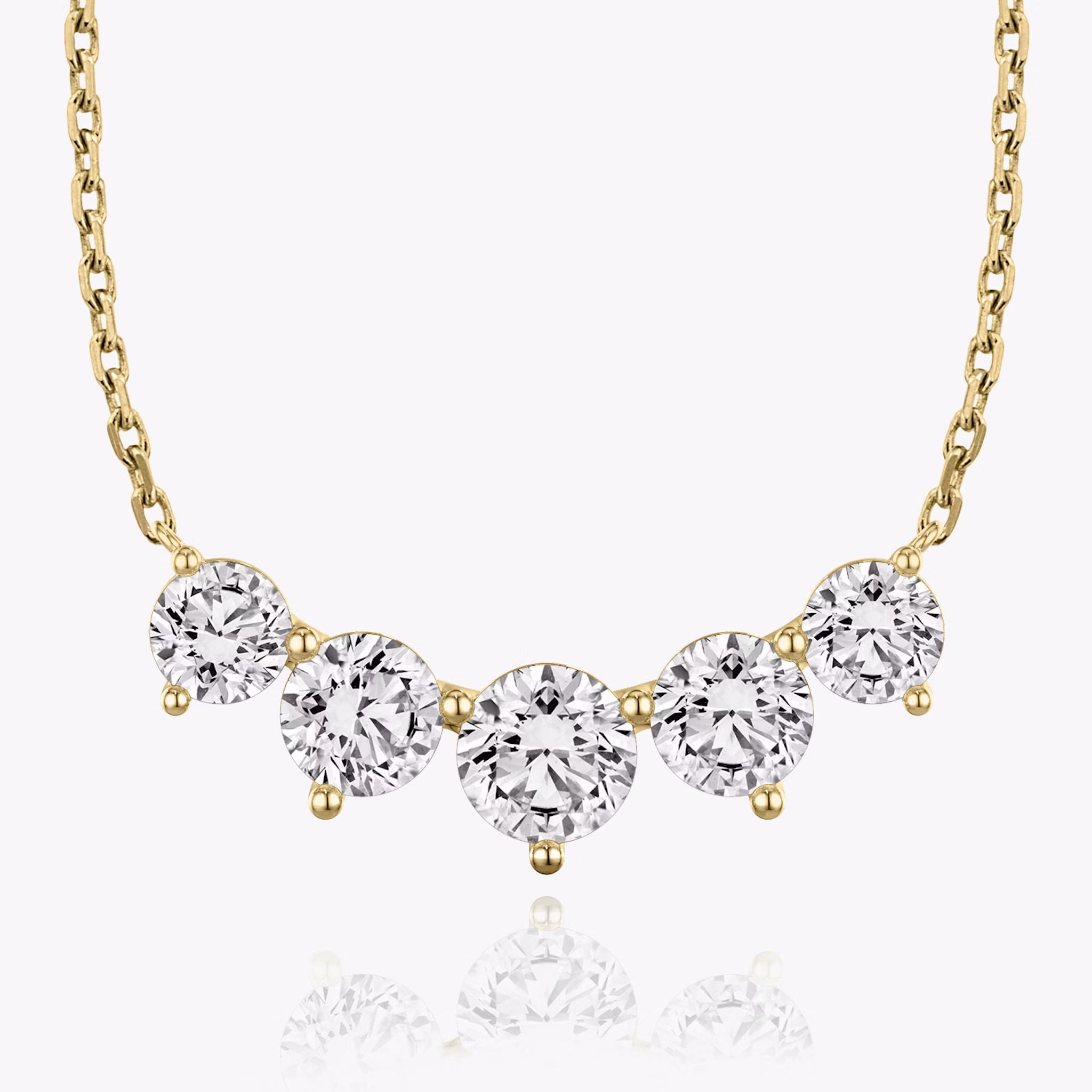 Arc Necklace | Round Brilliant | 14k | Yellow Gold | diamondCount: 5 | diamondSize: large | chainLength: 16-18