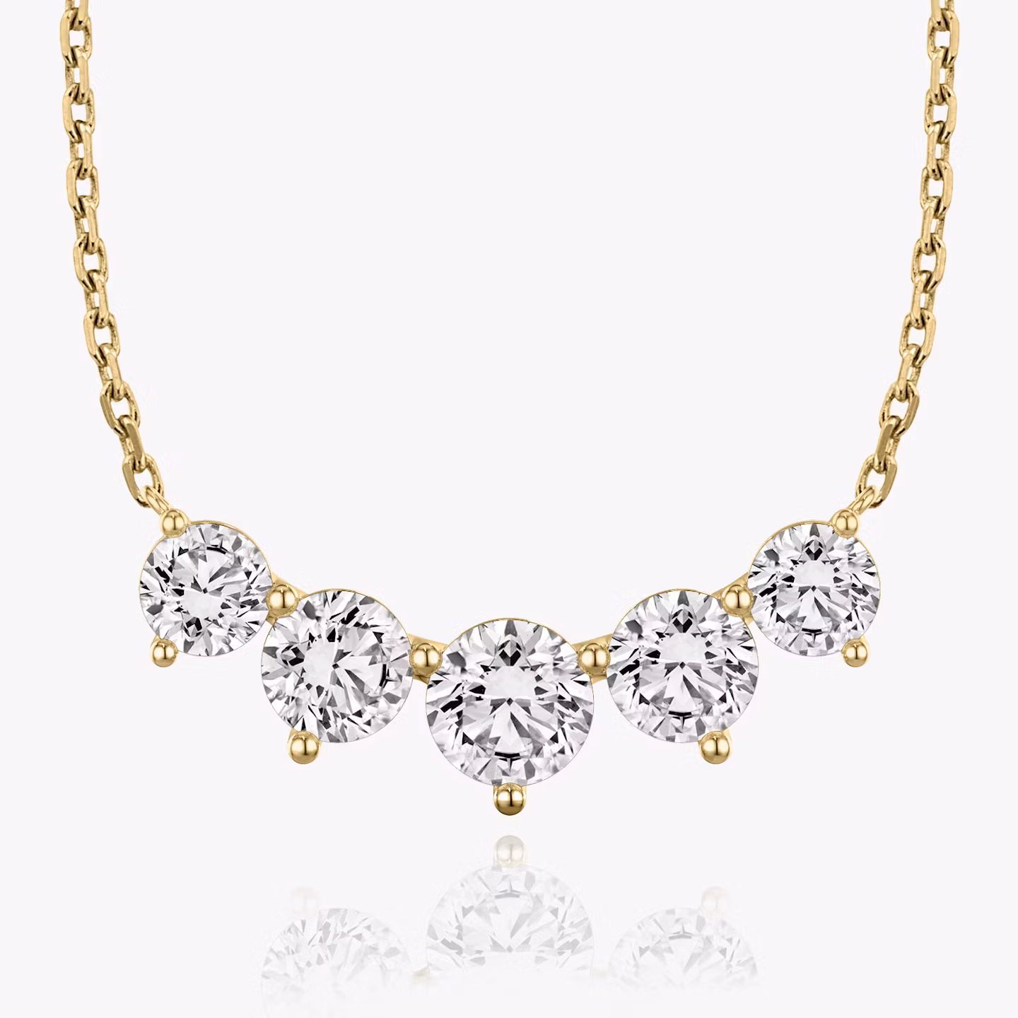 Arc Necklace | Round Brilliant | 14k | Yellow Gold | diamondCount: 5 | diamondSize: large | chainLength: 16-18