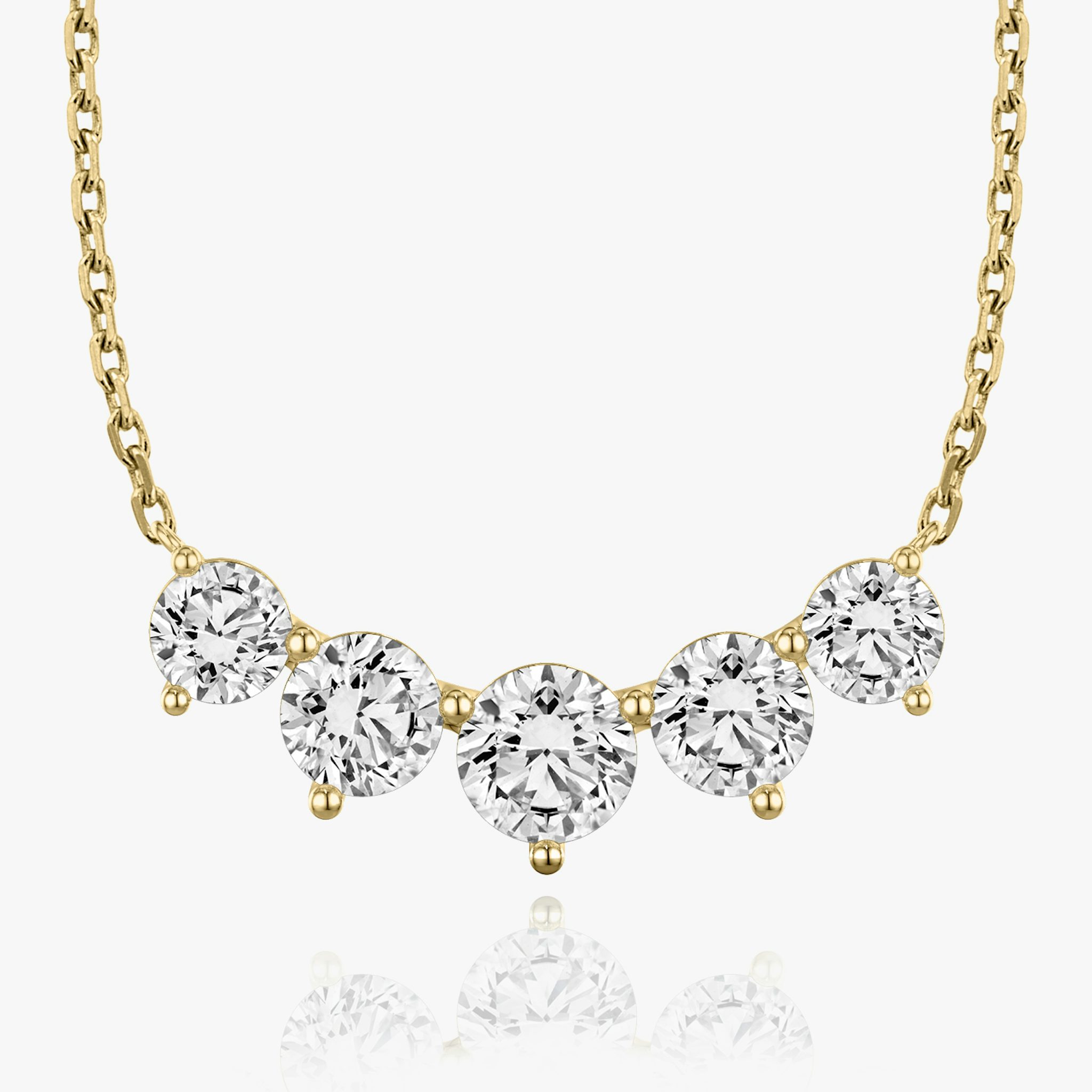 Arc Necklace | Round Brilliant | 14k | Yellow Gold | diamondCount: 5 | diamondSize: large | chainLength: 16-18