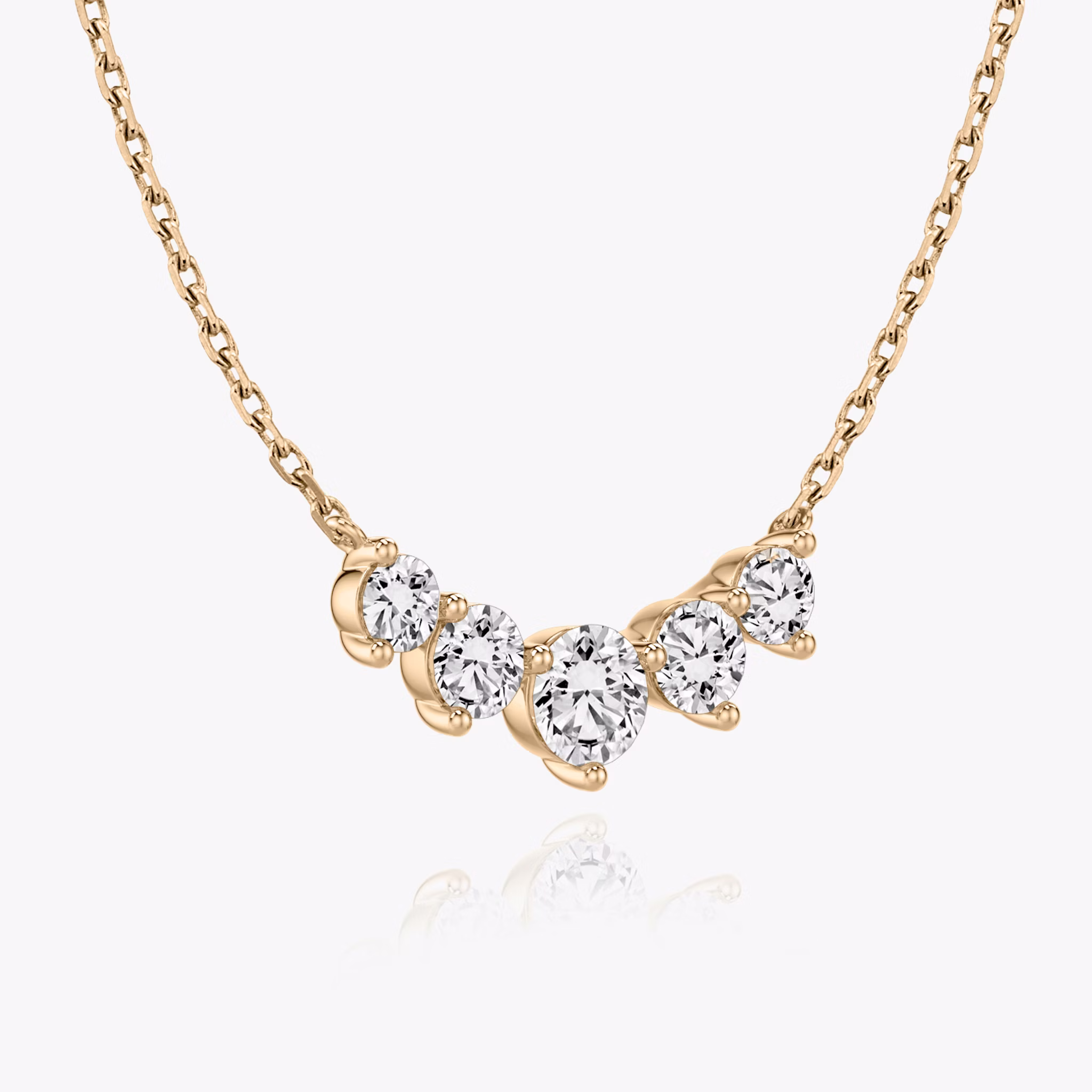 Arc Necklace | Round Brilliant | 14k | Rose Gold | diamondCount: 5 | diamondSize: original | chainLength: 16-18