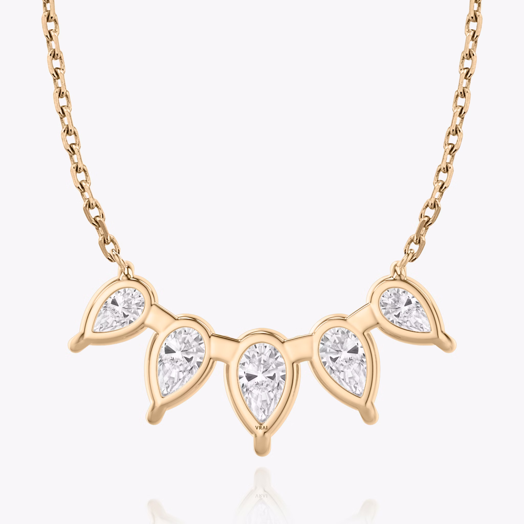 Arc Necklace | Pear | 14k | Rose Gold | diamondCount: 5 | diamondSize: large | chainLength: 16-18