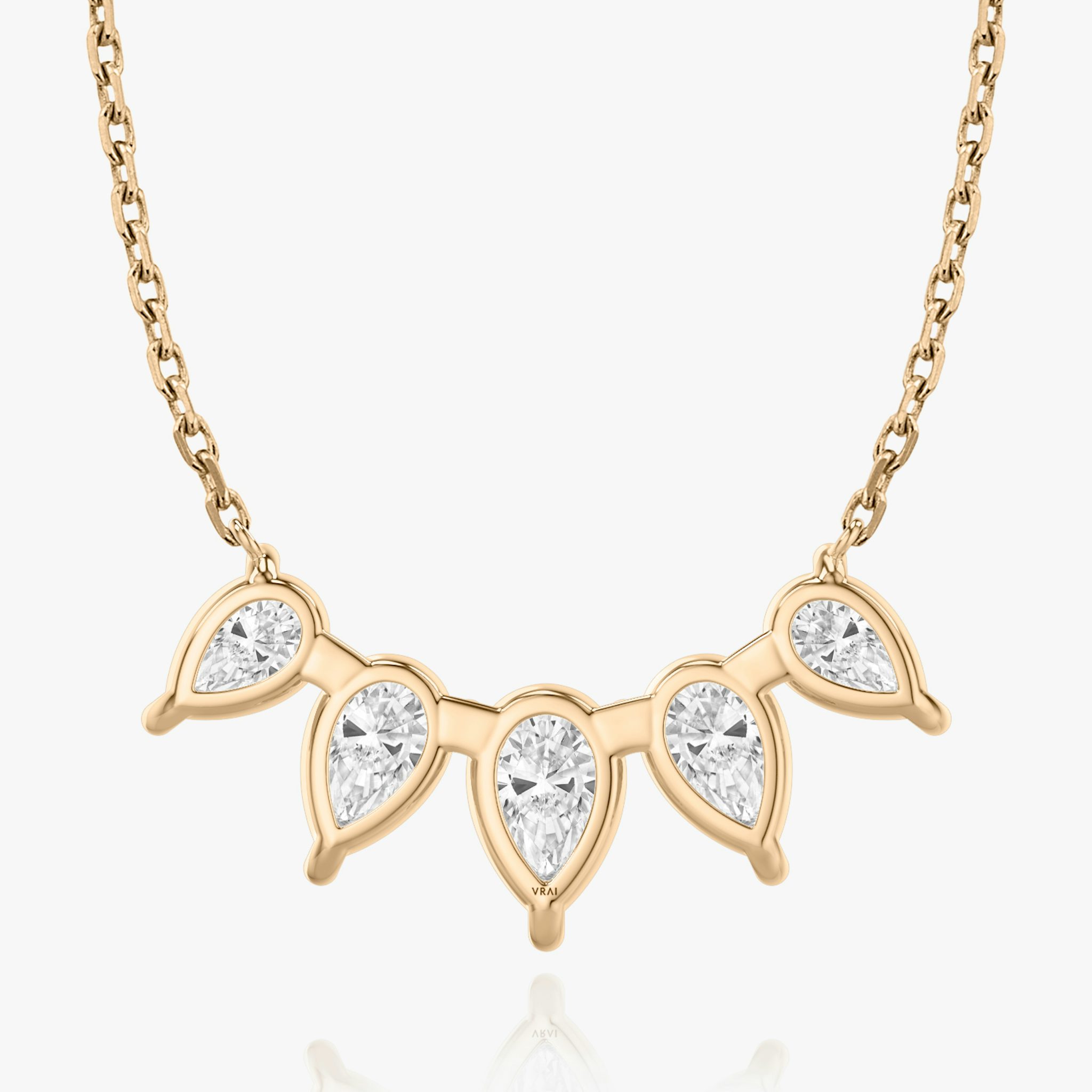 Arc Necklace | Pear | 14k | Rose Gold | diamondCount: 5 | diamondSize: large | chainLength: 16-18