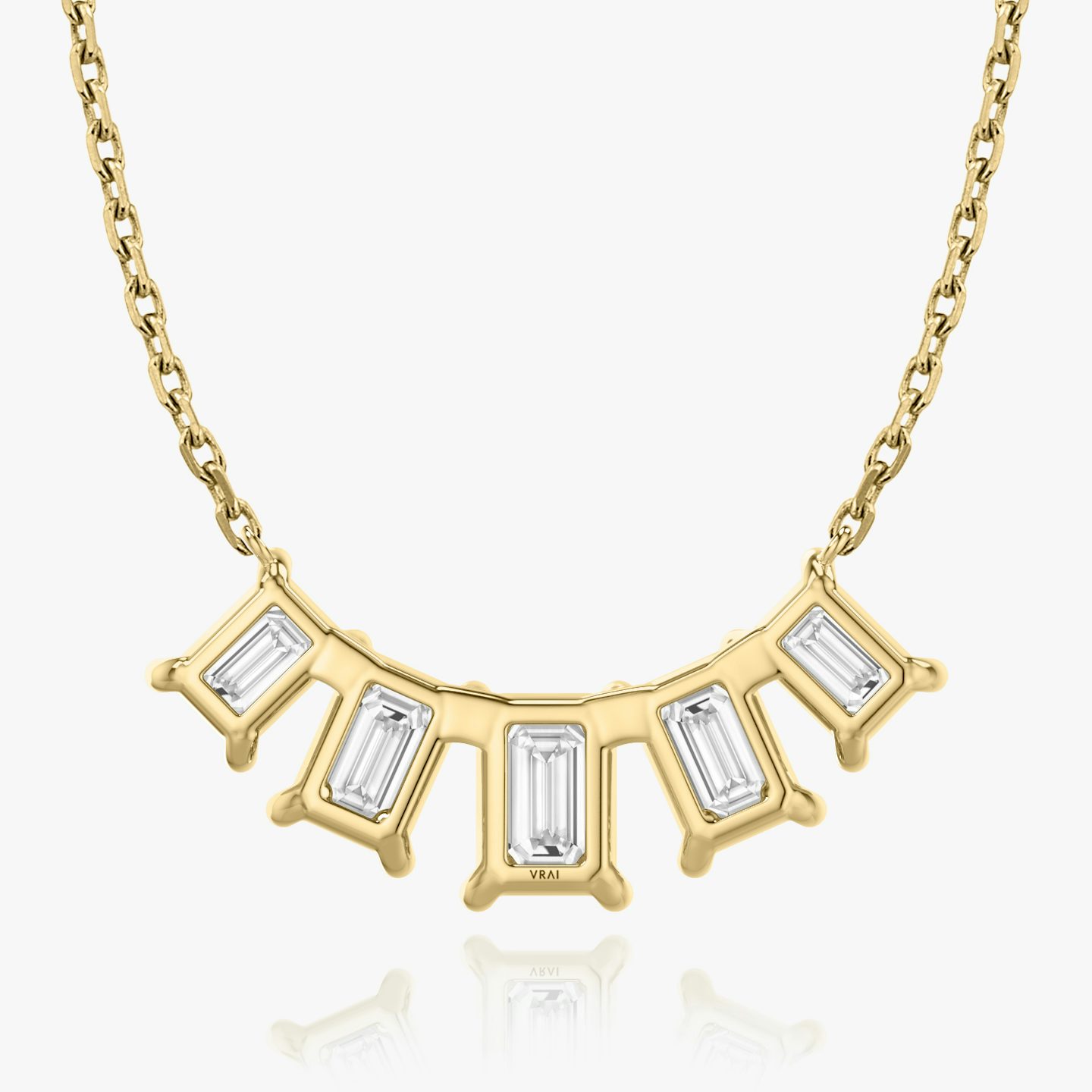 Arc Necklace | Emerald | 14k | Yellow Gold | diamondCount: 5 | diamondSize: large | chainLength: 16-18